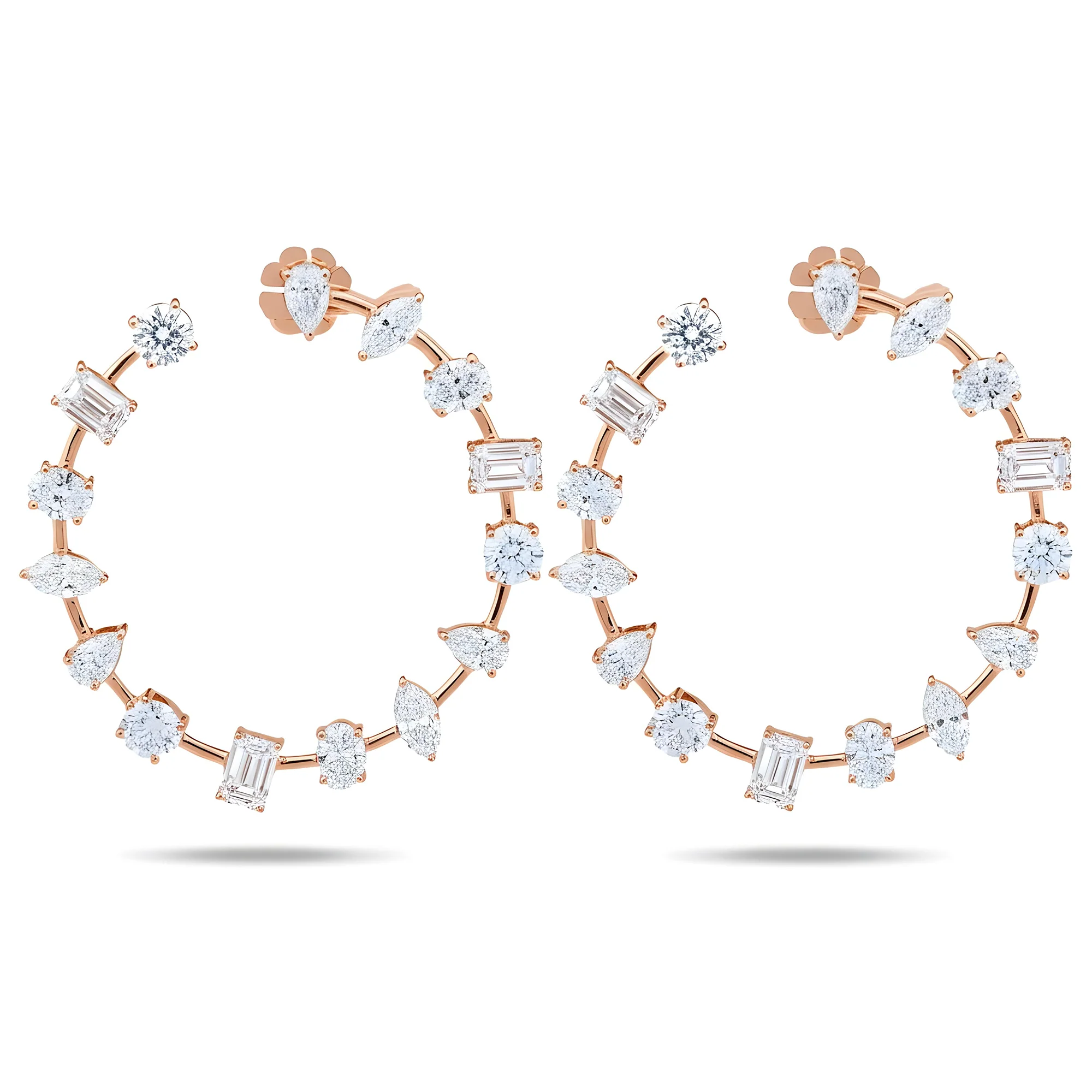 14K White Gold Multi-Cut Satellite Diamond Hoops 9.58ctw - Image 6