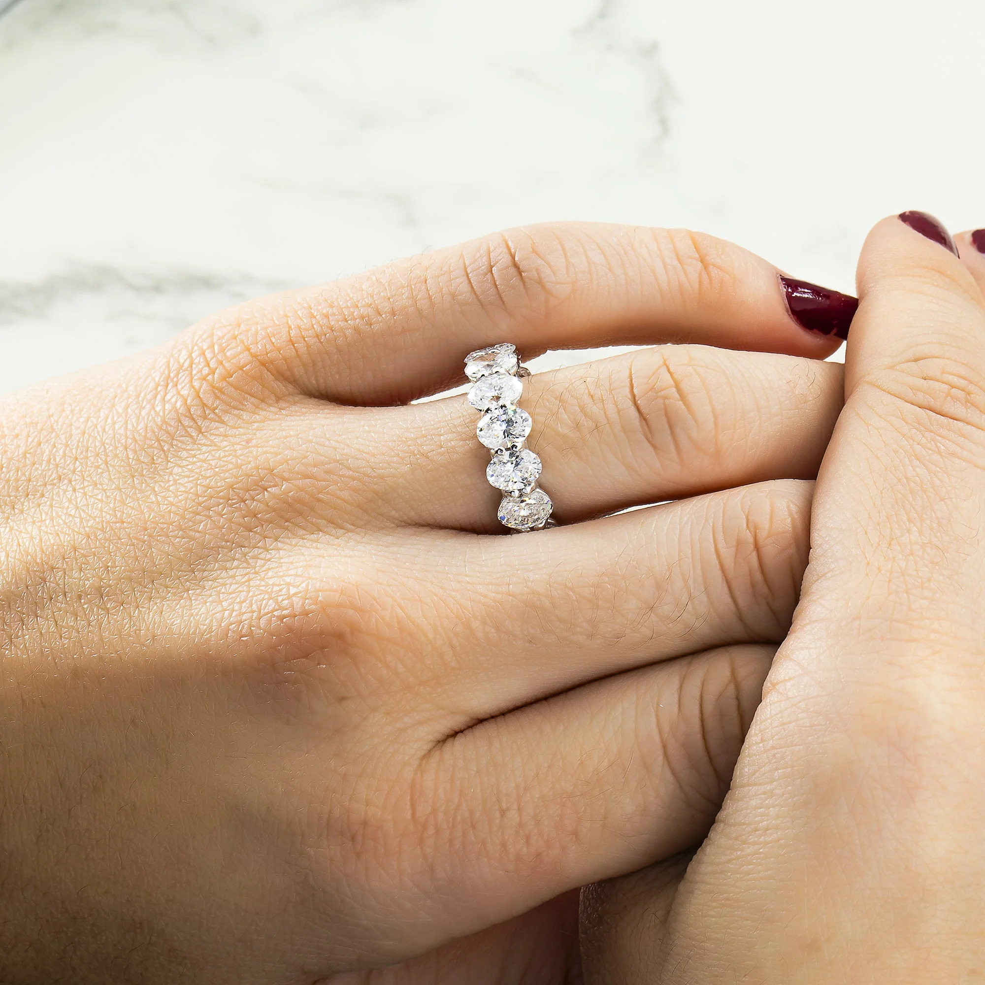 14K White Gold Oval Cut Diamond Eternity Ring 8.11ct (size 6) - Image 2