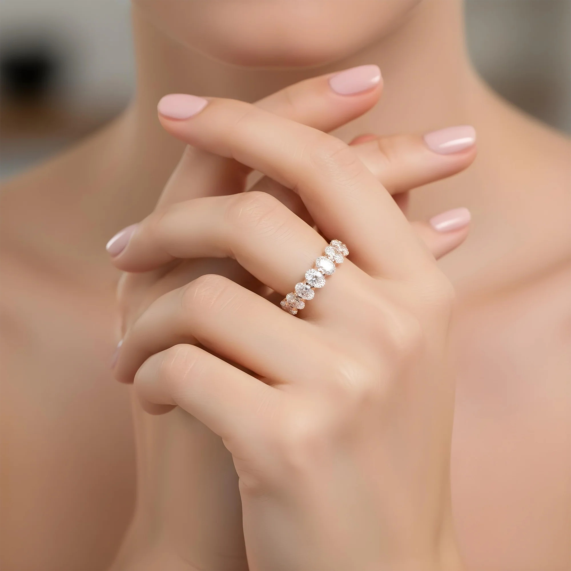 14K White Gold Oval Cut Diamond Eternity Ring 8.11ct (size 6) - Image 8