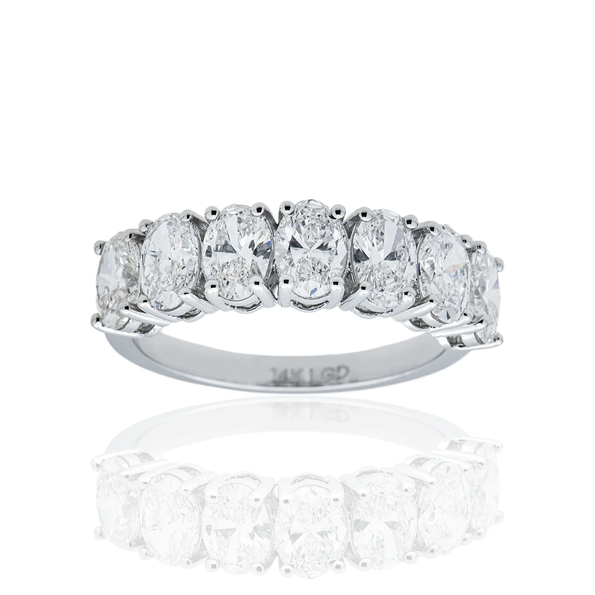 14K White Gold Oval Cut Diamond Half Eternity Ring 2.55ct