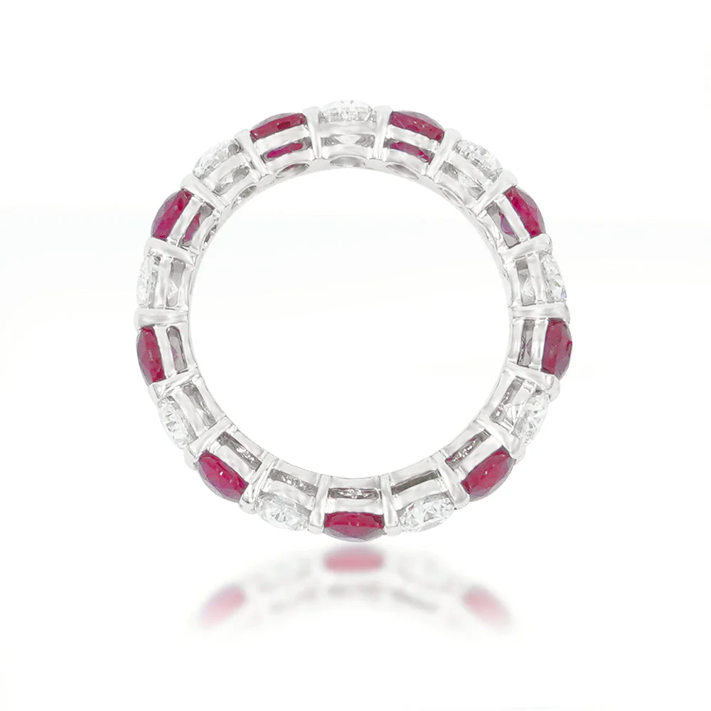 14K White Gold Oval Cut Diamond & Ruby Eternity Ring (size 5.75) - Image 3