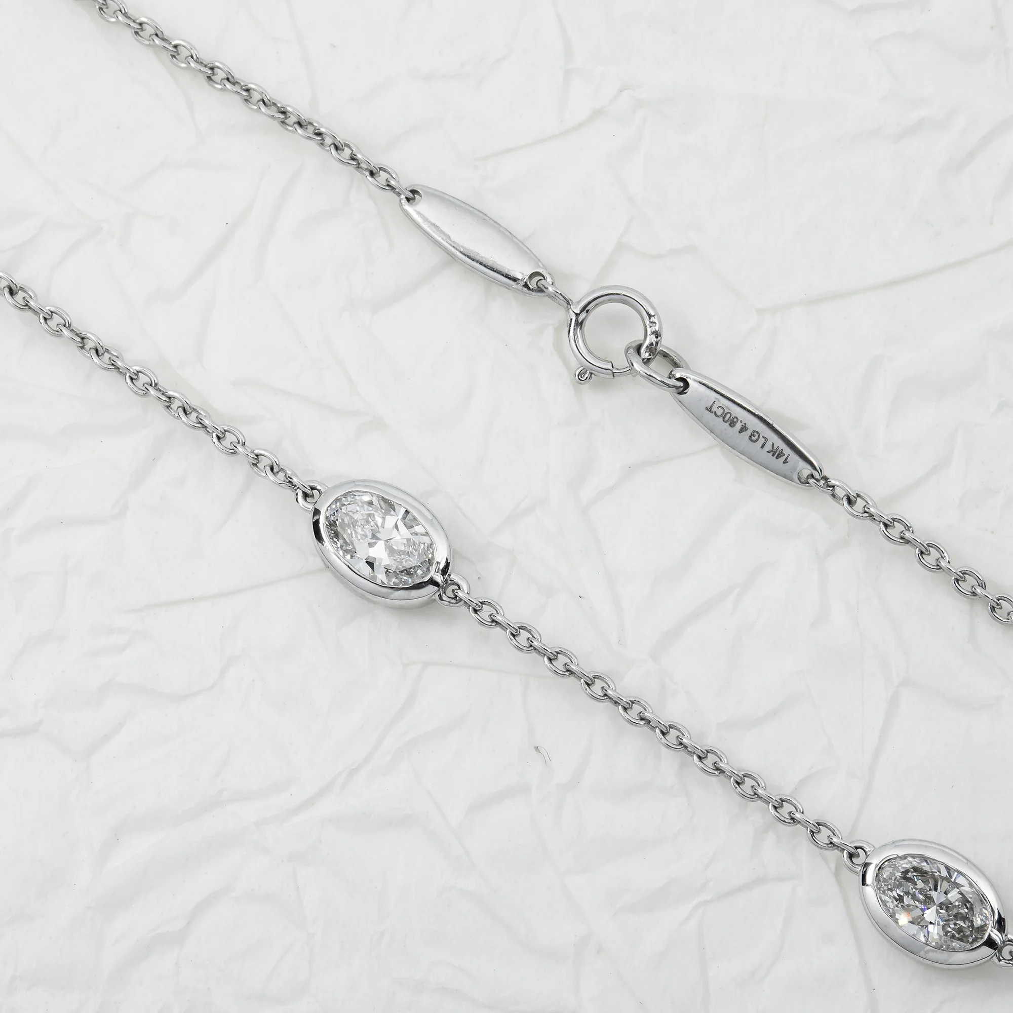 14K White Gold Oval Cut Diamond Satellite Necklace 4.80ct - Image 3