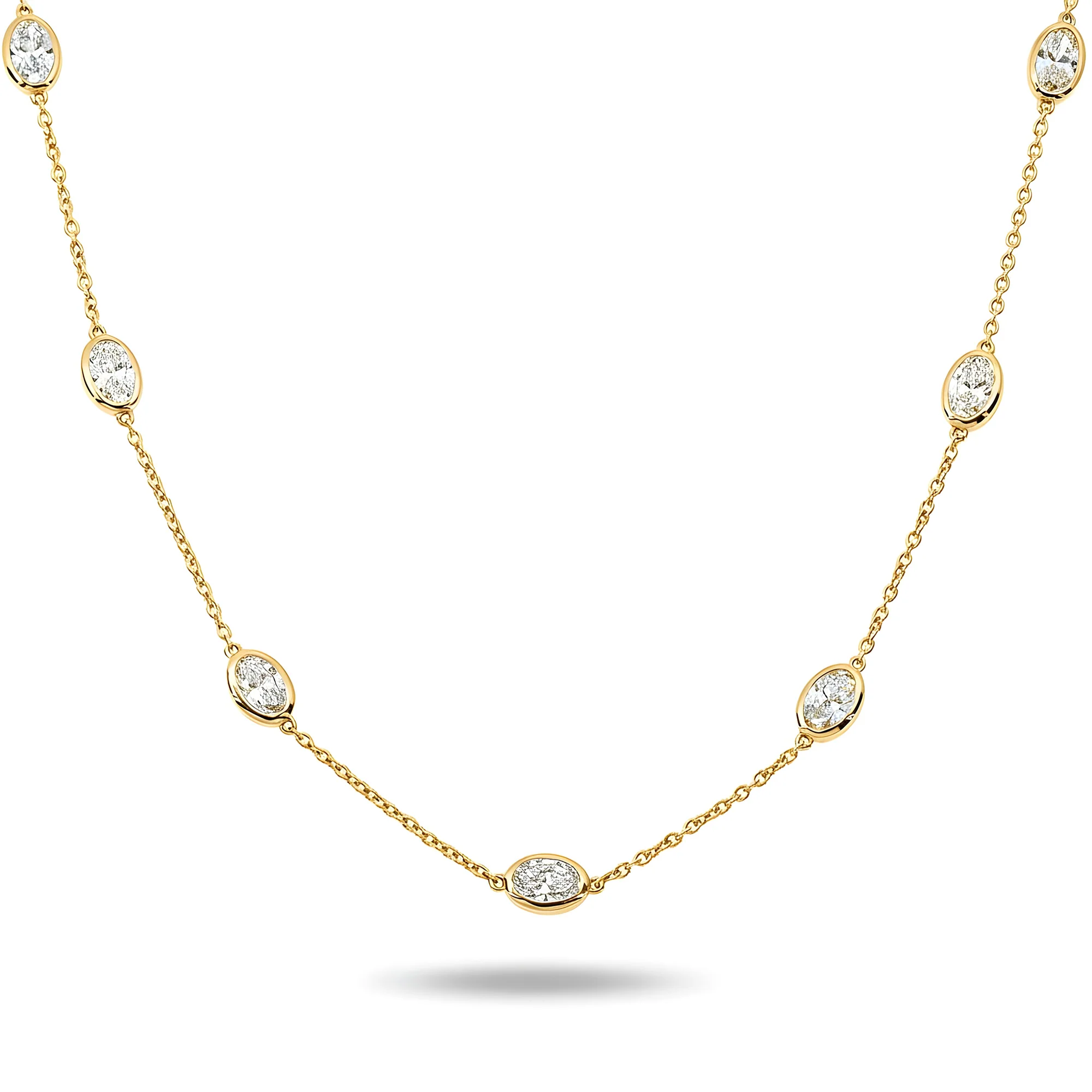 14K White Gold Oval Cut Diamond Satellite Necklace 4.80ct - Image 4