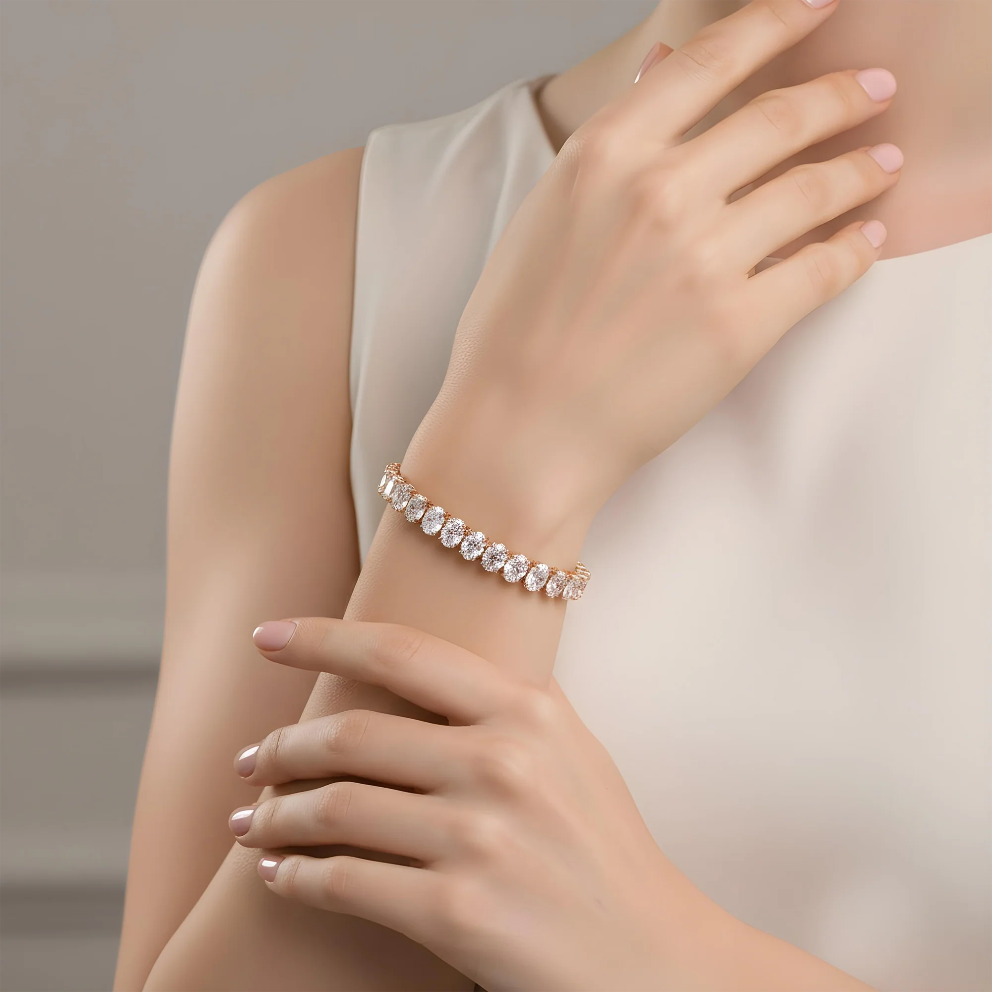 14K White Gold Oval Cut Diamond Tennis Bracelet 17.94ct - Image 8
