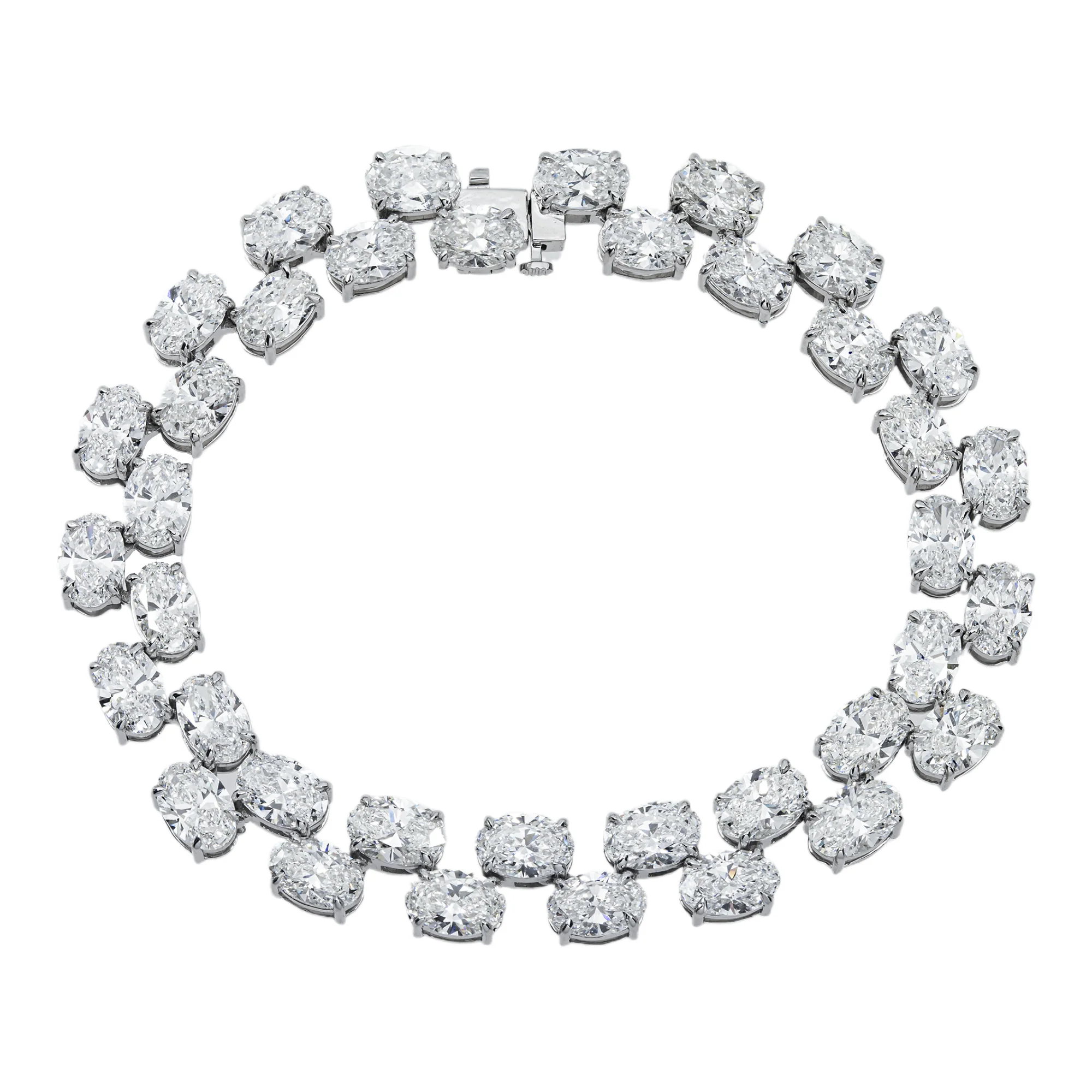 14K White Gold Oval Cut Double Row Floating Diamond Tennis Bracelet 20.17ct