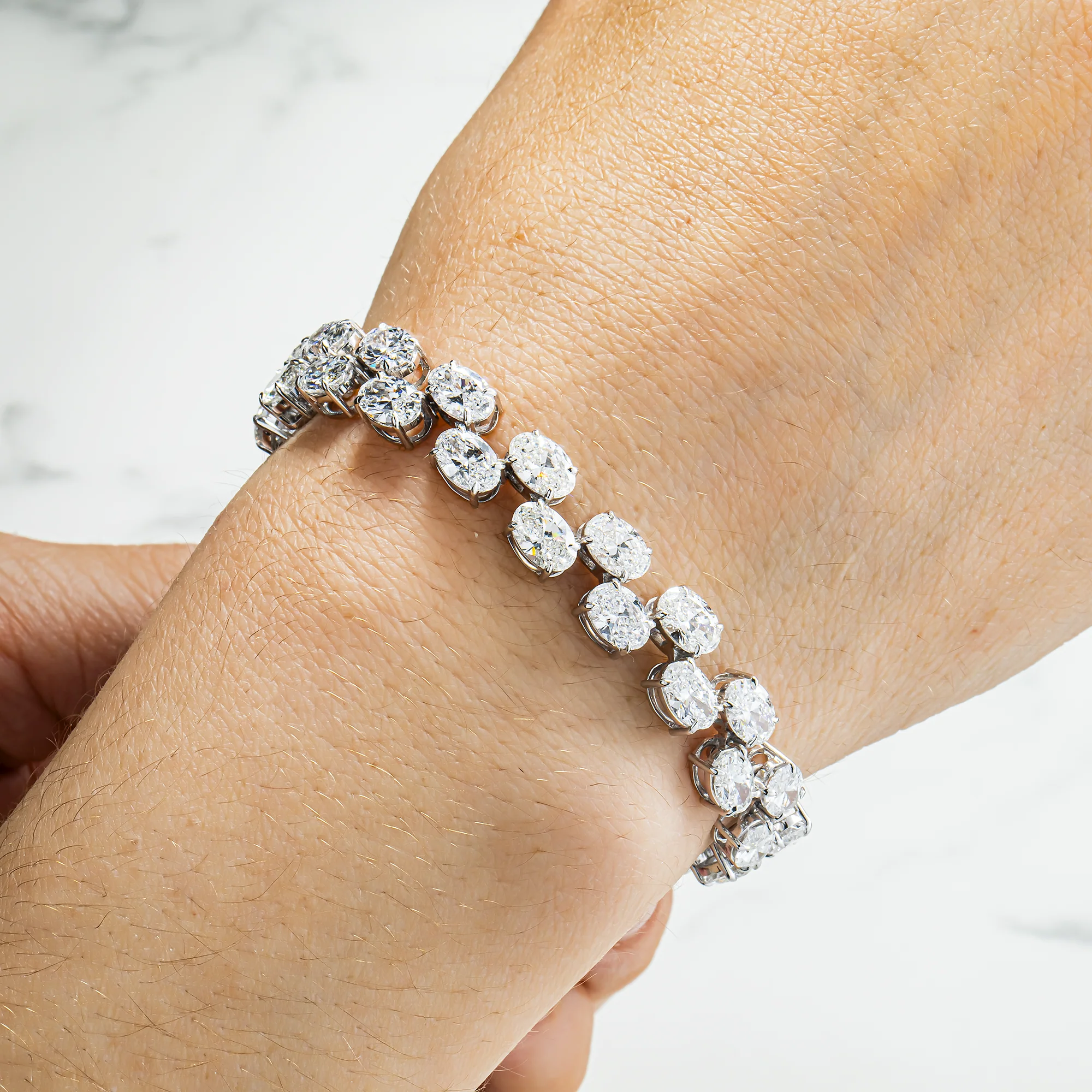 14K White Gold Oval Cut Double Row Floating Diamond Tennis Bracelet 20.17ct - Image 2