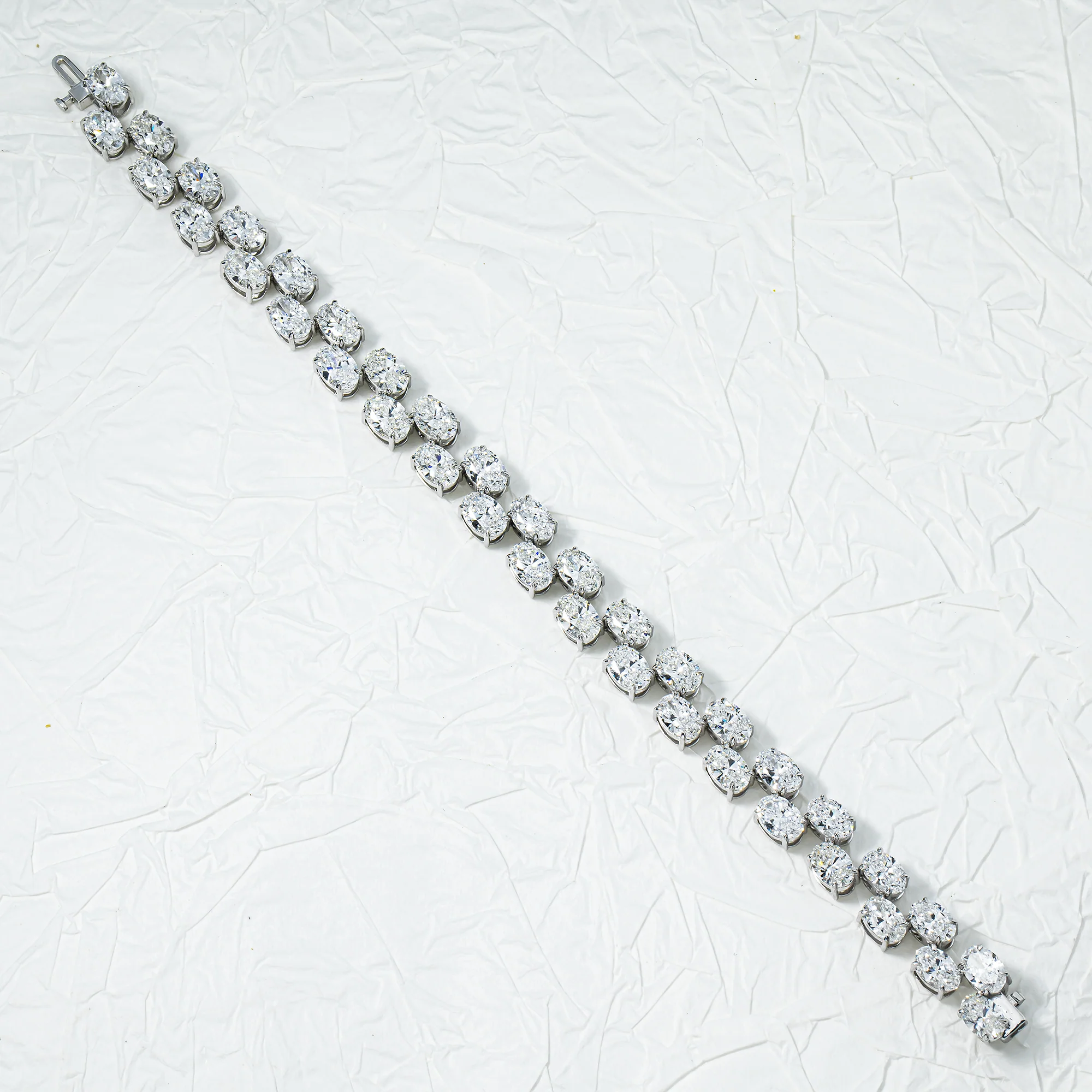 14K White Gold Oval Cut Double Row Floating Diamond Tennis Bracelet 20.17ct - Image 3