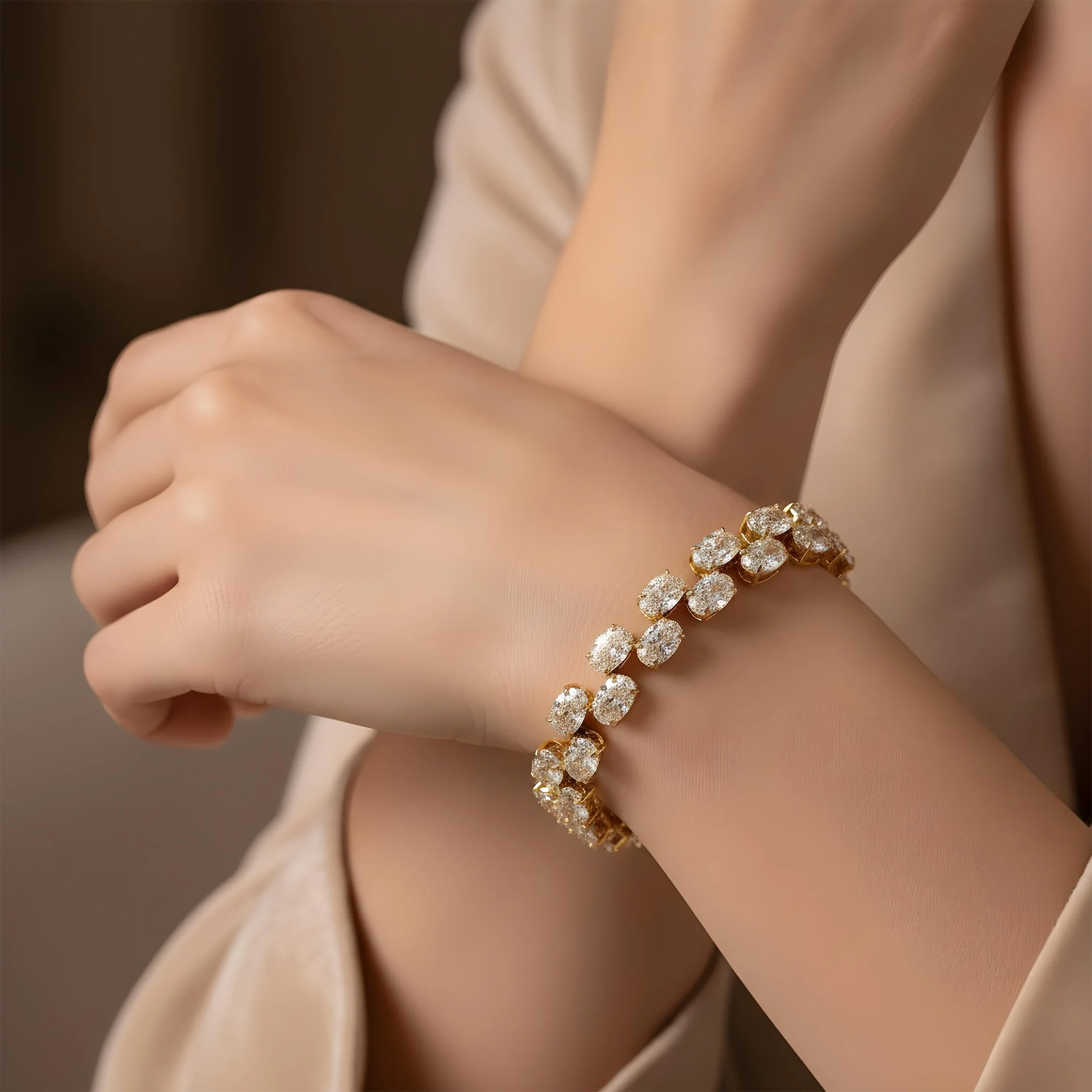 14K White Gold Oval Cut Double Row Floating Diamond Tennis Bracelet 20.17ct - Image 5