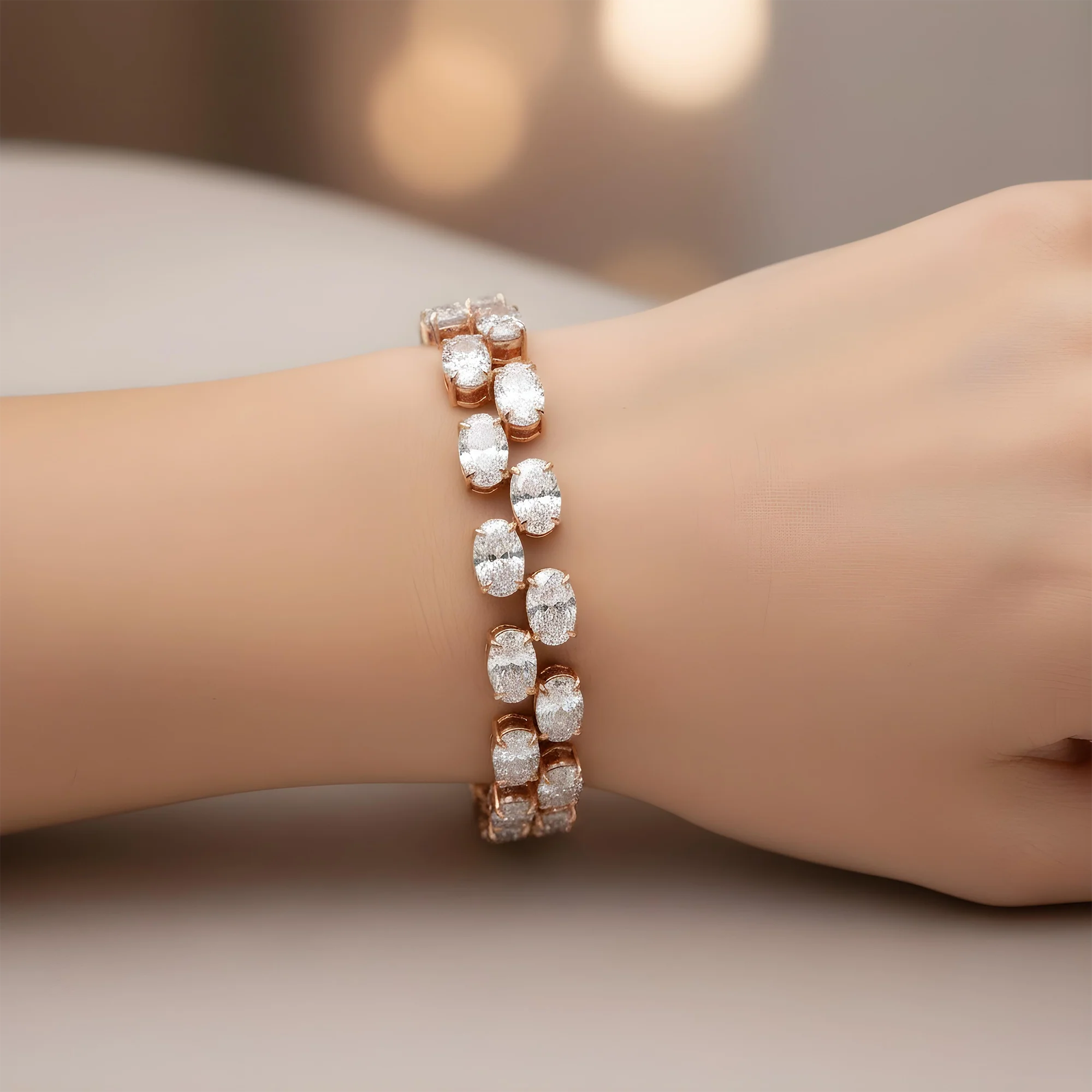 14K White Gold Oval Cut Double Row Floating Diamond Tennis Bracelet 20.17ct - Image 7