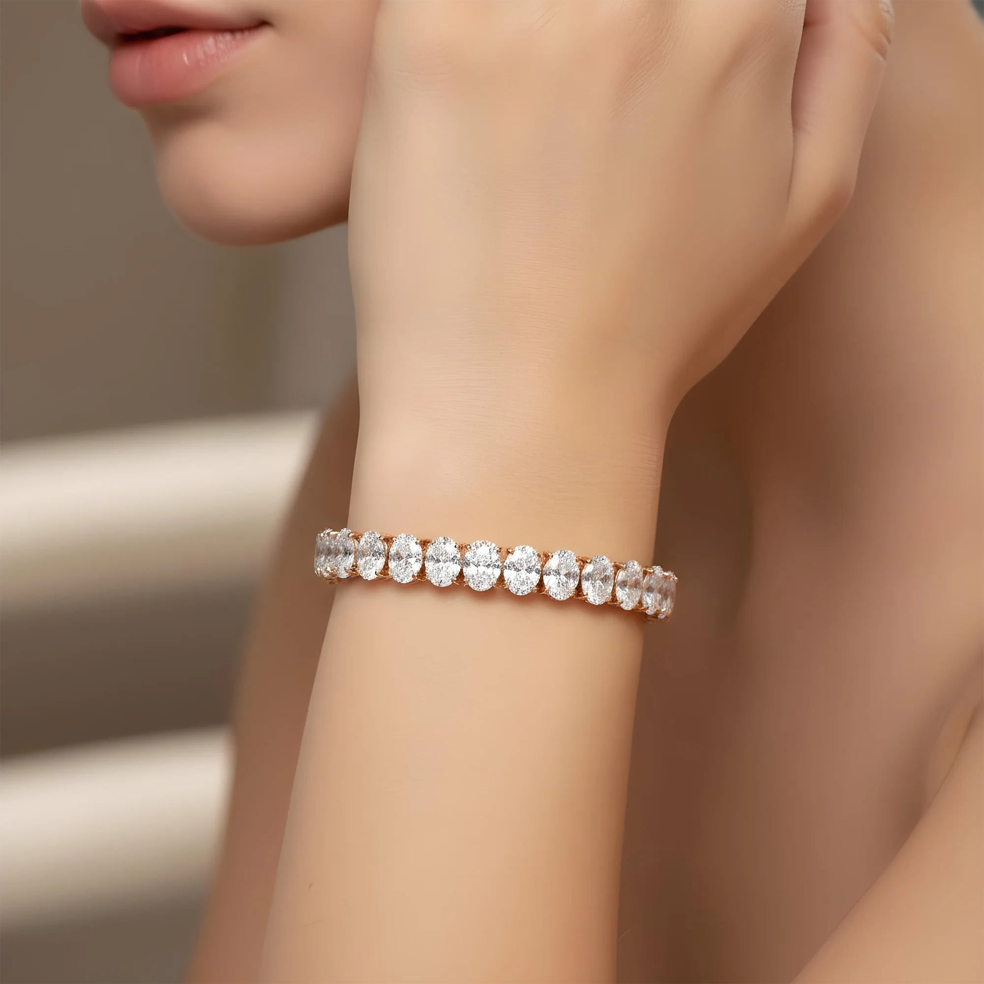 14K White Gold Oval Cut Diamond Tennis Bracelet 40.44ct - Image 7