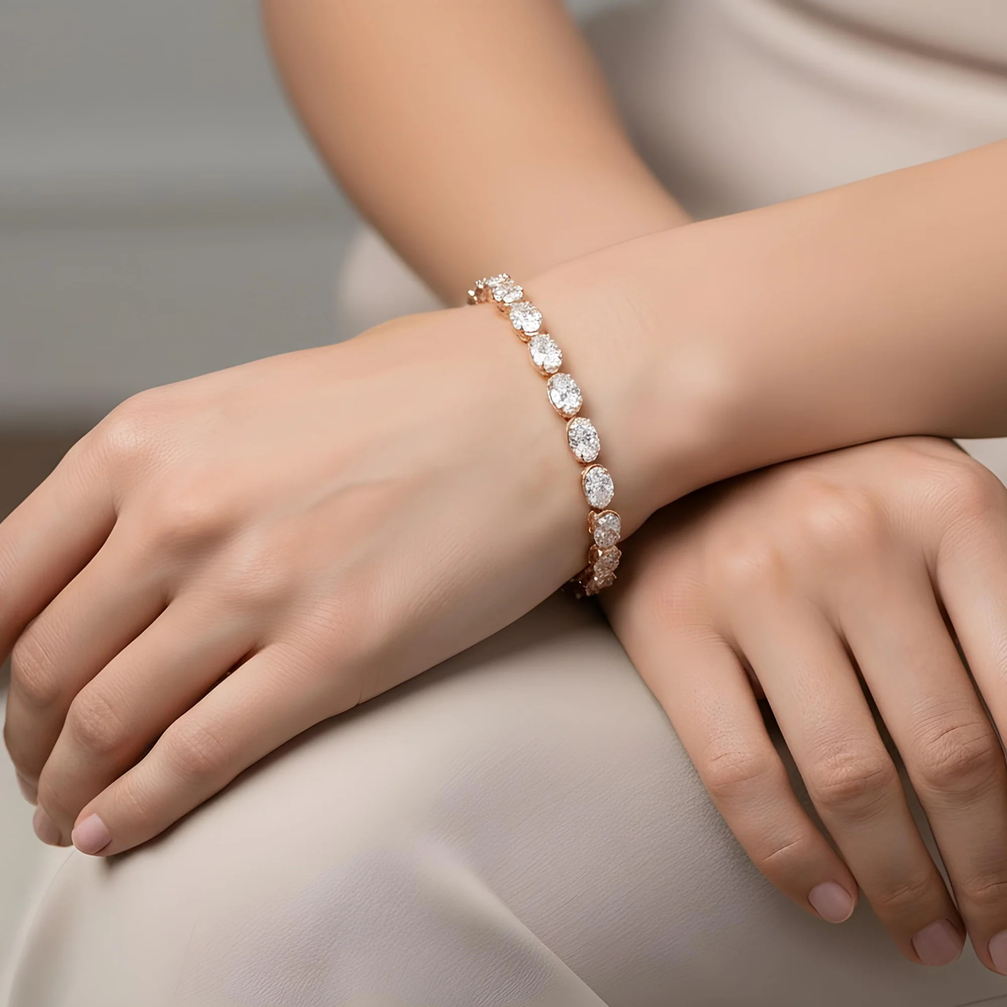 14K White Gold Oval Cut Diamond Tennis Bracelet 8.54ct - Image 8