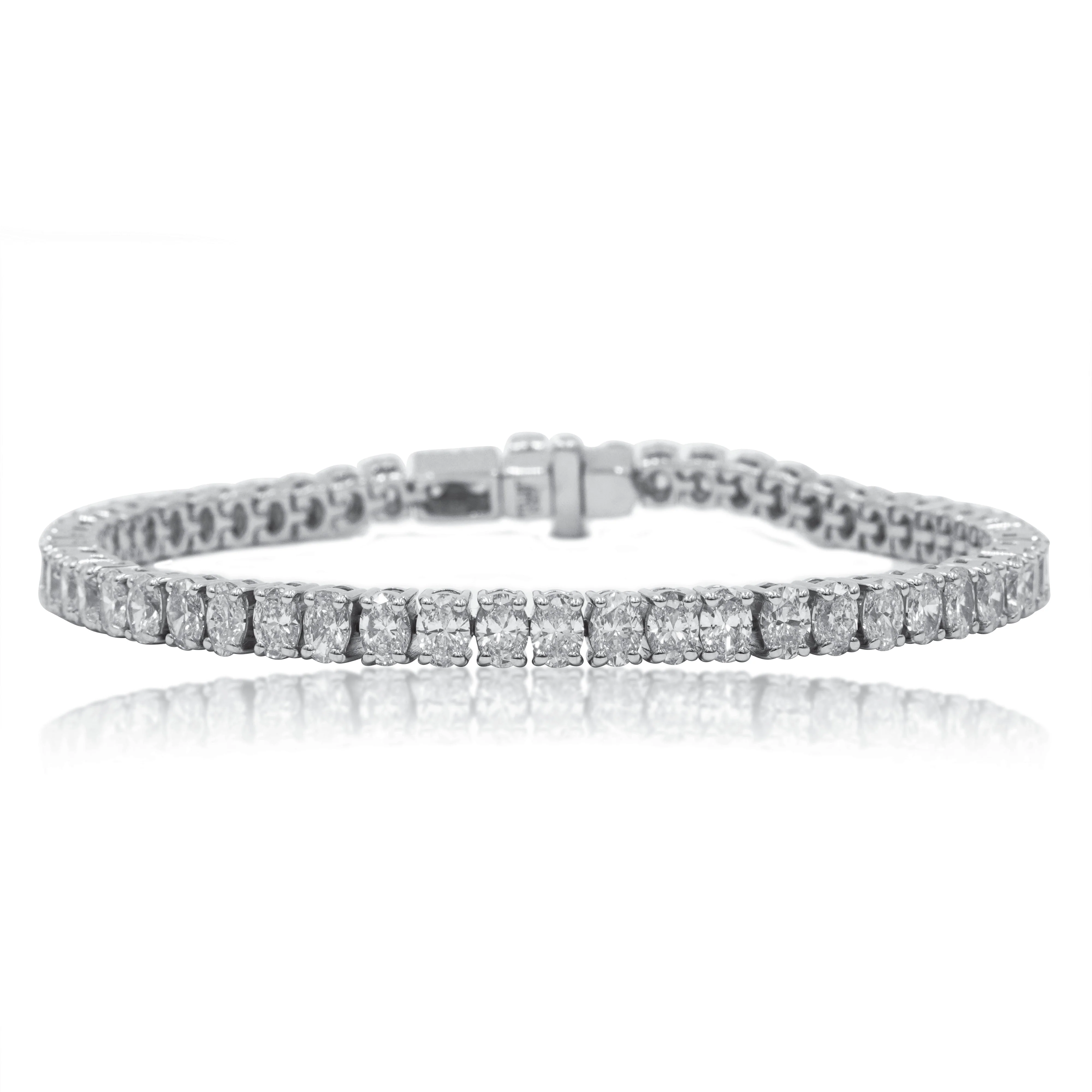 14K White Gold Oval Cut Diamond Tennis Bracelets 8.07ct