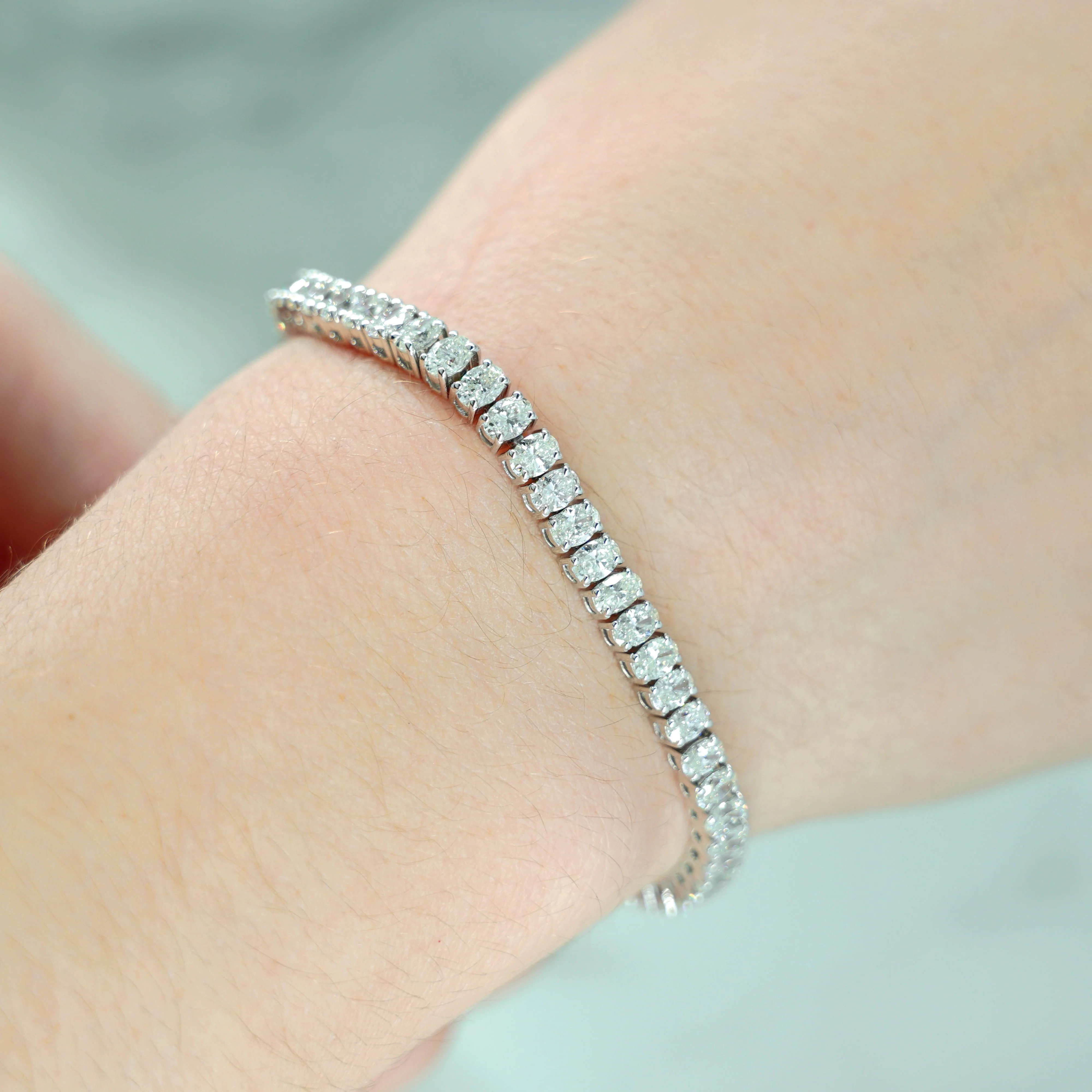 14K White Gold Oval Cut Diamond Tennis Bracelets 8.07ct - Image 2