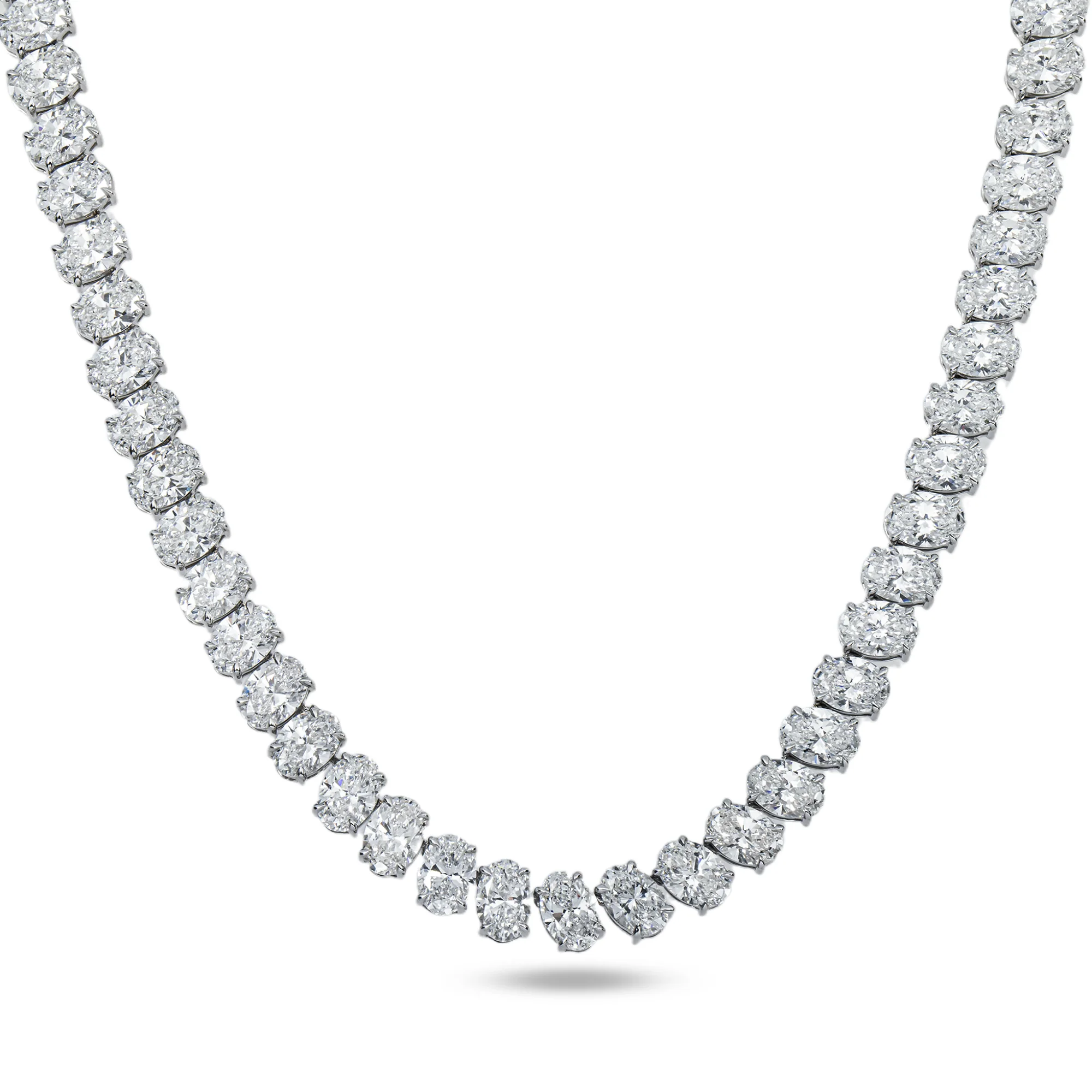 14K White Gold Oval Cut Diamond Tennis Chain 39.98ct