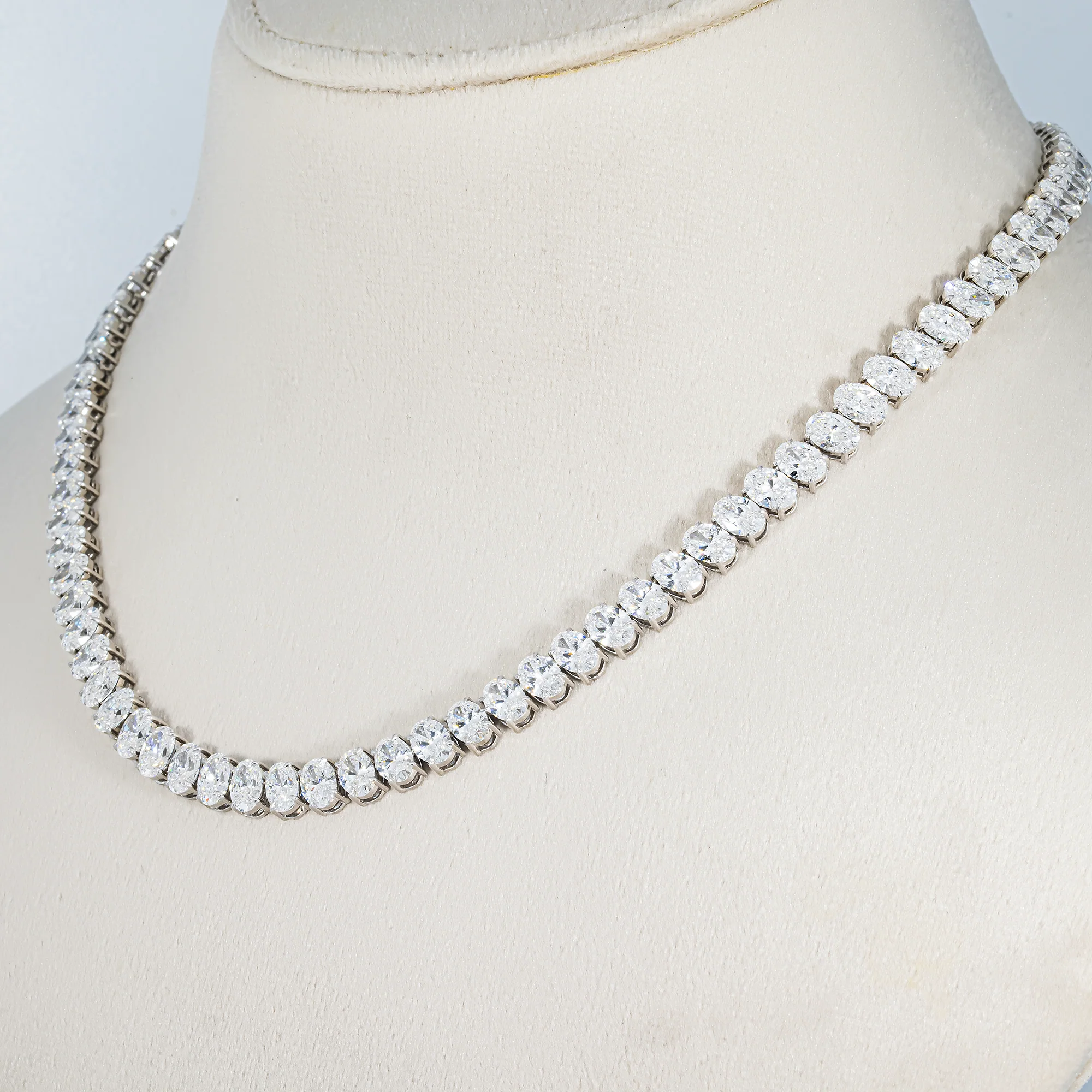 14K White Gold Oval Cut Diamond Tennis Chain 39.98ct - Image 2