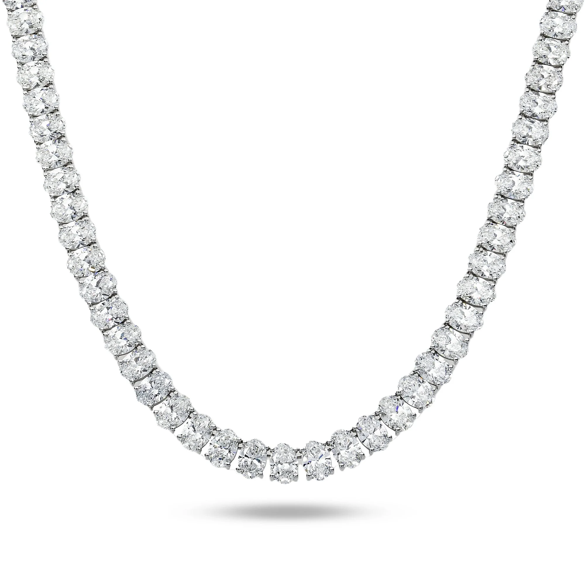 14K White Gold Oval Cut Diamond Tennis Chain 99.50ct