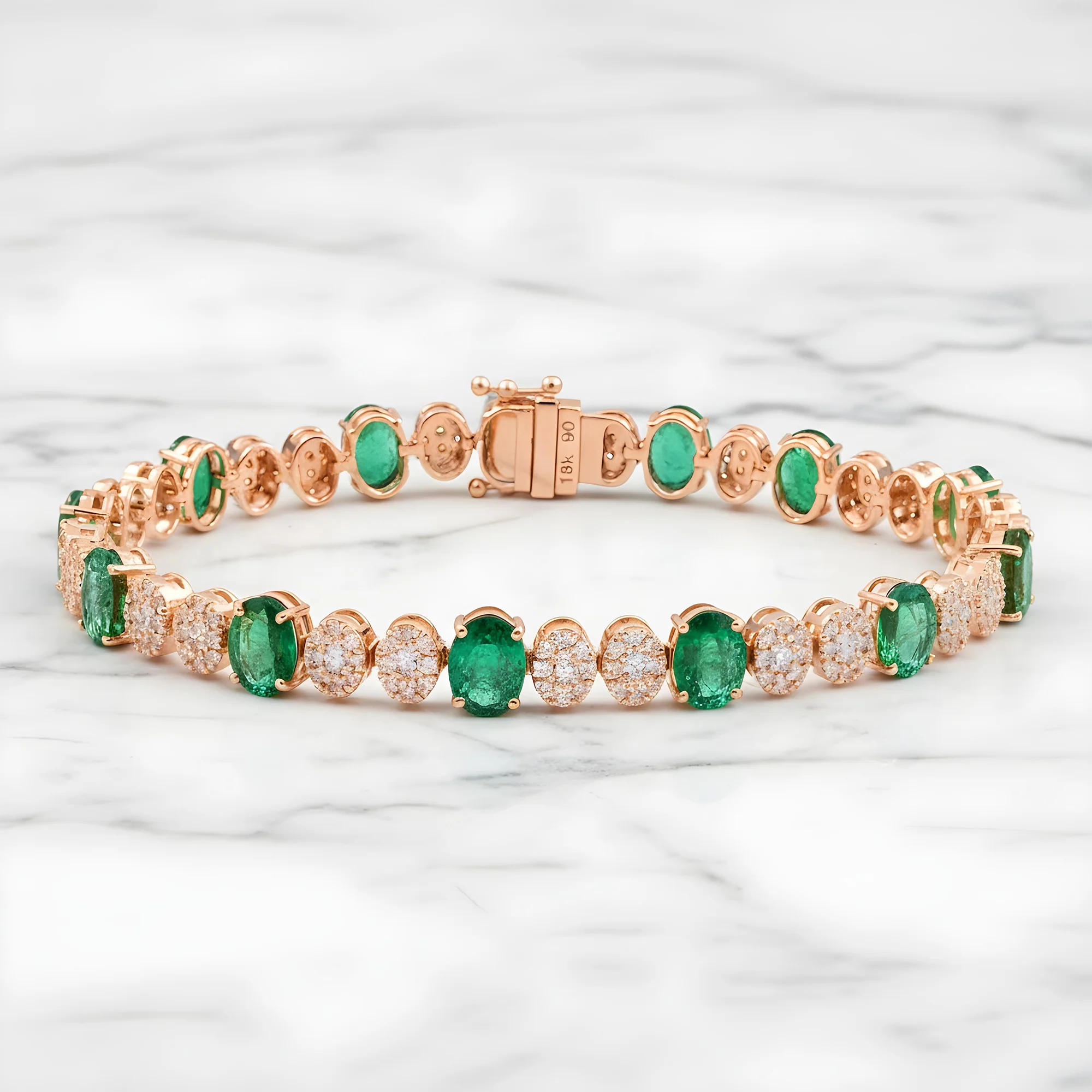 18K White Gold Oval Cut Emerald & Diamond Tennis Bracelet 10.68ct - Image 7