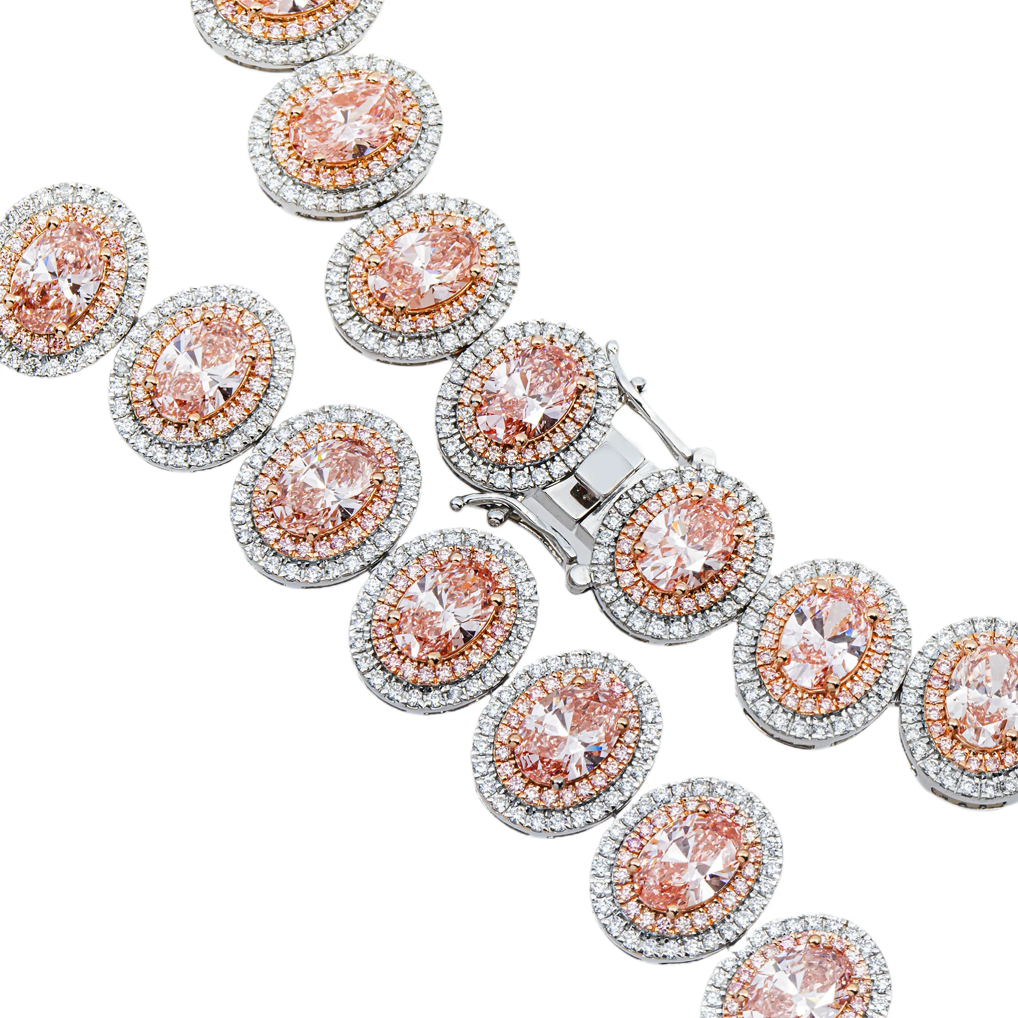 14K White Gold Oval Cut Fancy Pink Diamond Necklace W/ Halo 52.03ct - Image 4