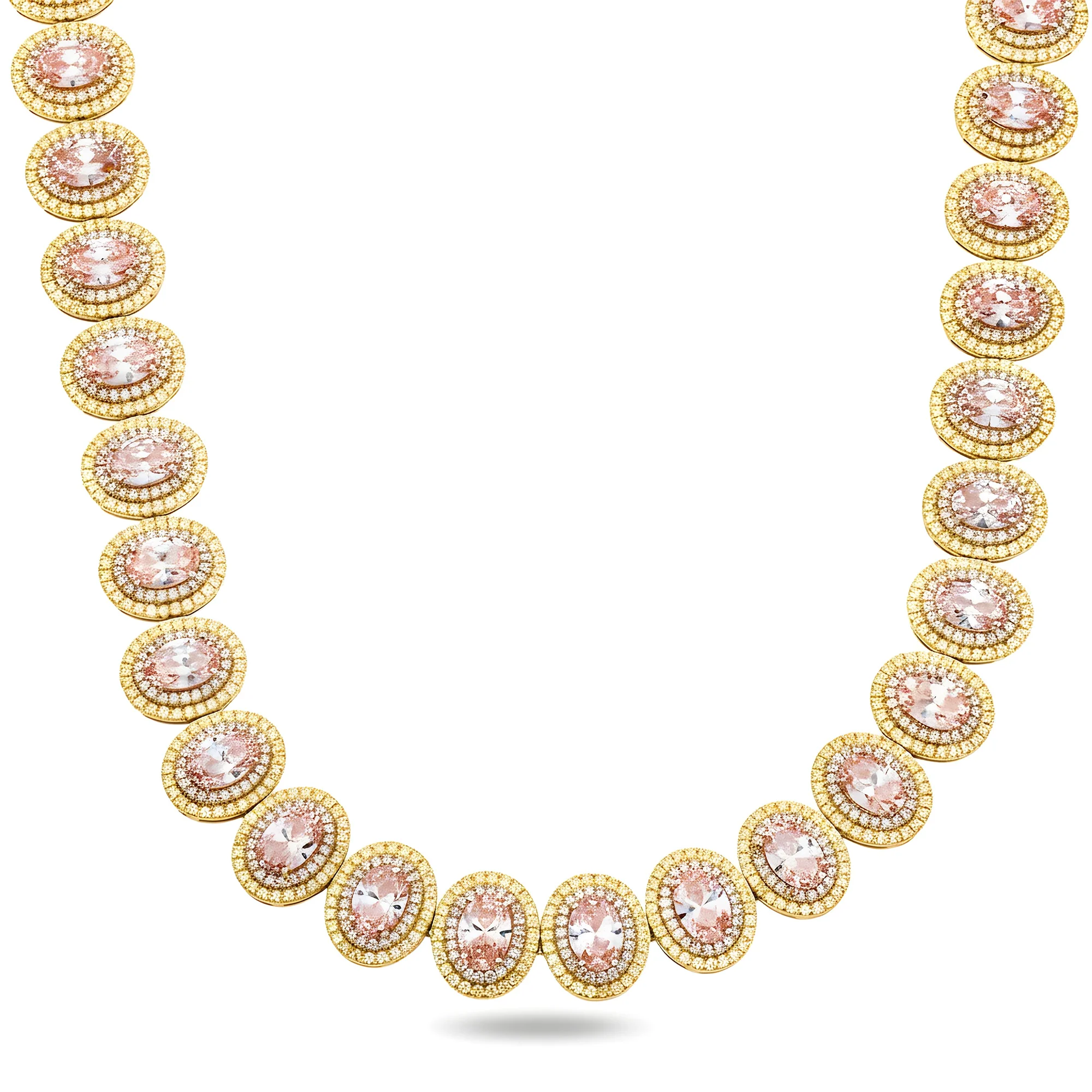 14K White Gold Oval Cut Fancy Pink Diamond Necklace W/ Halo 52.03ct - Image 5