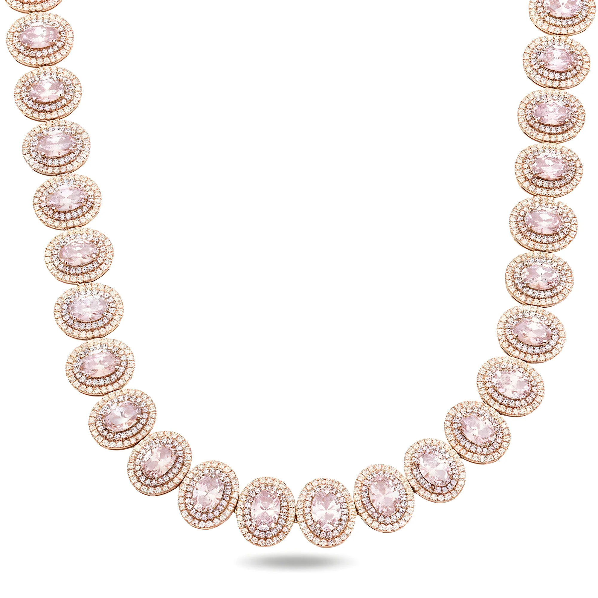 14K White Gold Oval Cut Fancy Pink Diamond Necklace W/ Halo 52.03ct - Image 7