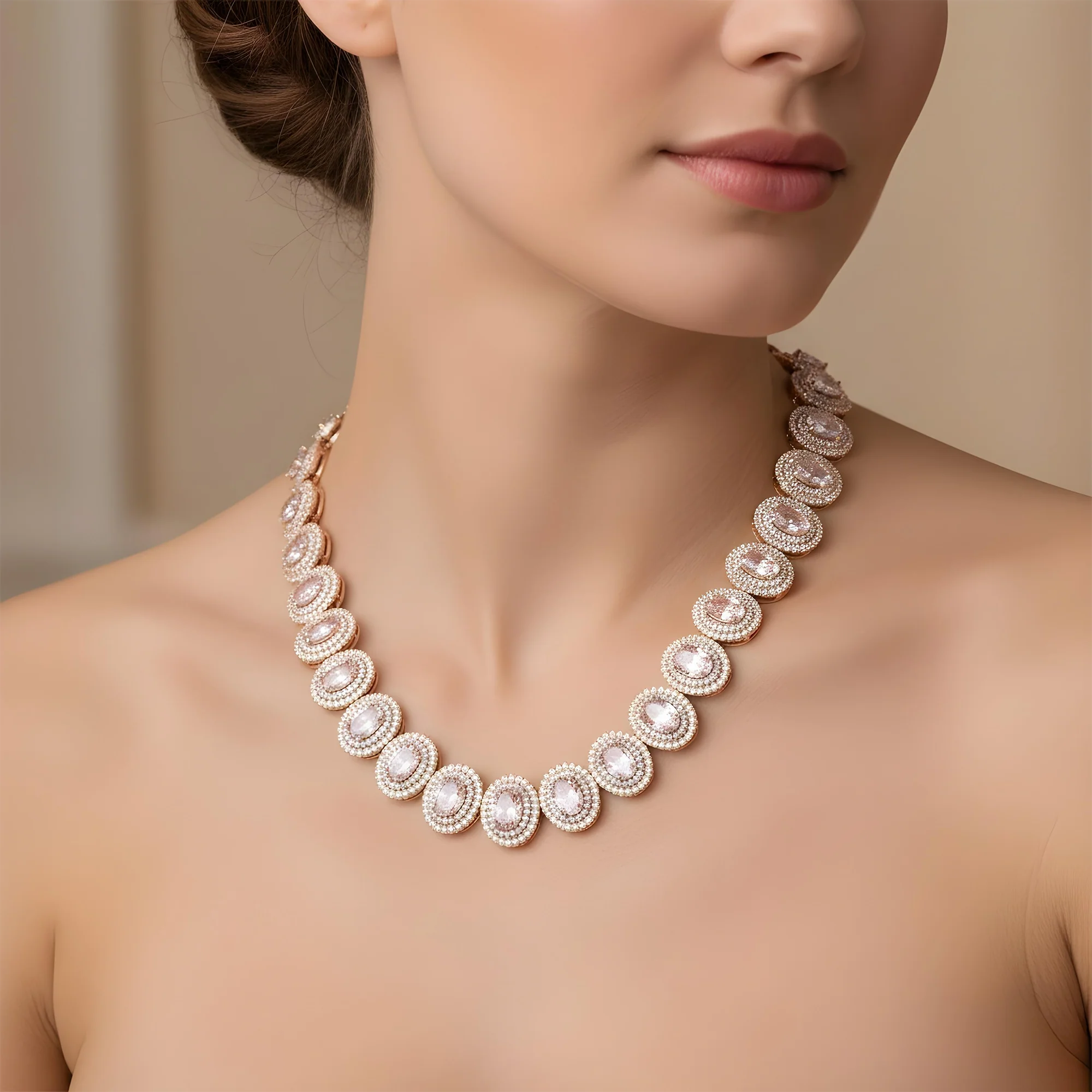 14K White Gold Oval Cut Fancy Pink Diamond Necklace W/ Halo 52.03ct - Image 8