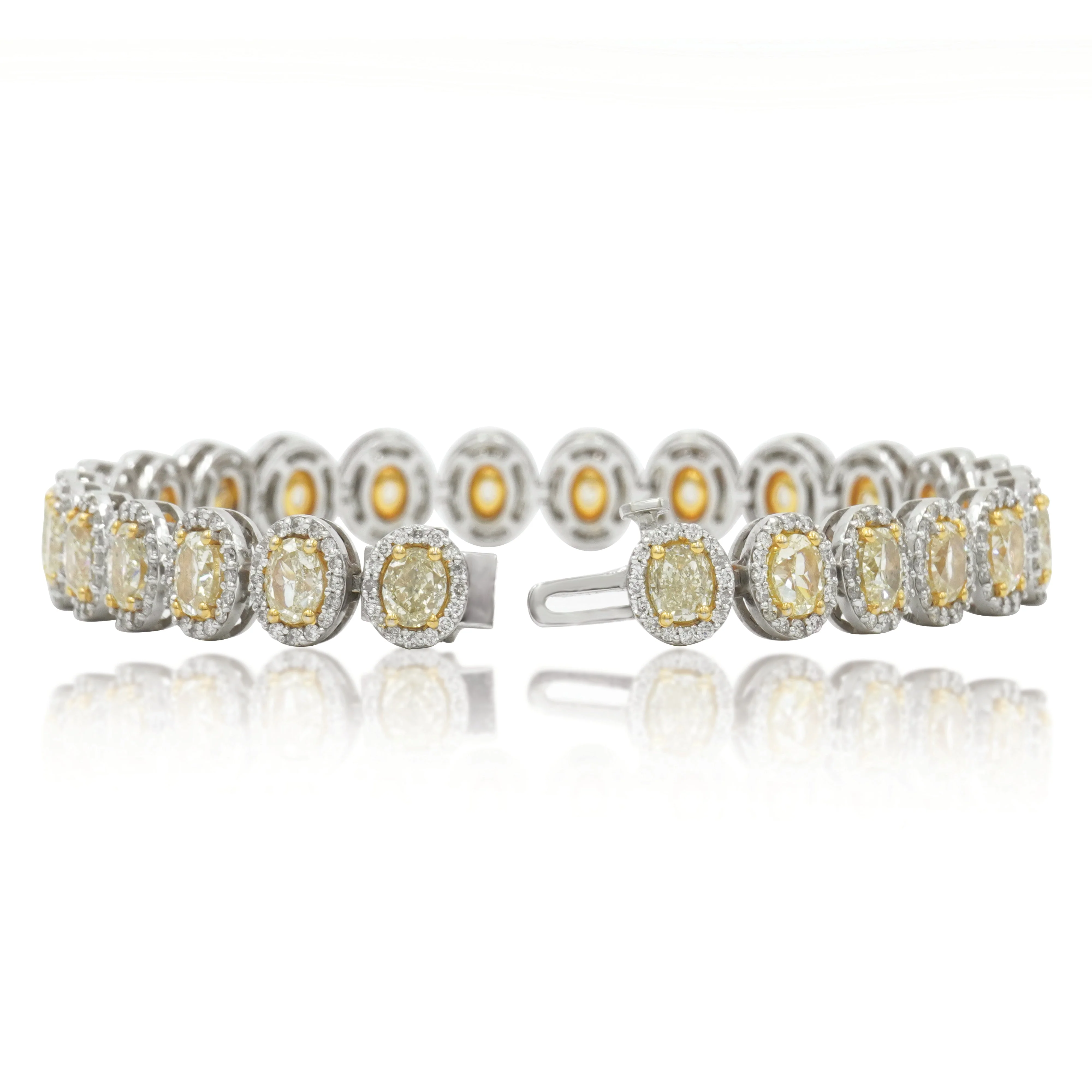 14K White Gold Oval Cut Fancy Yellow Diamond Bracelet 16.46ct - Image 3