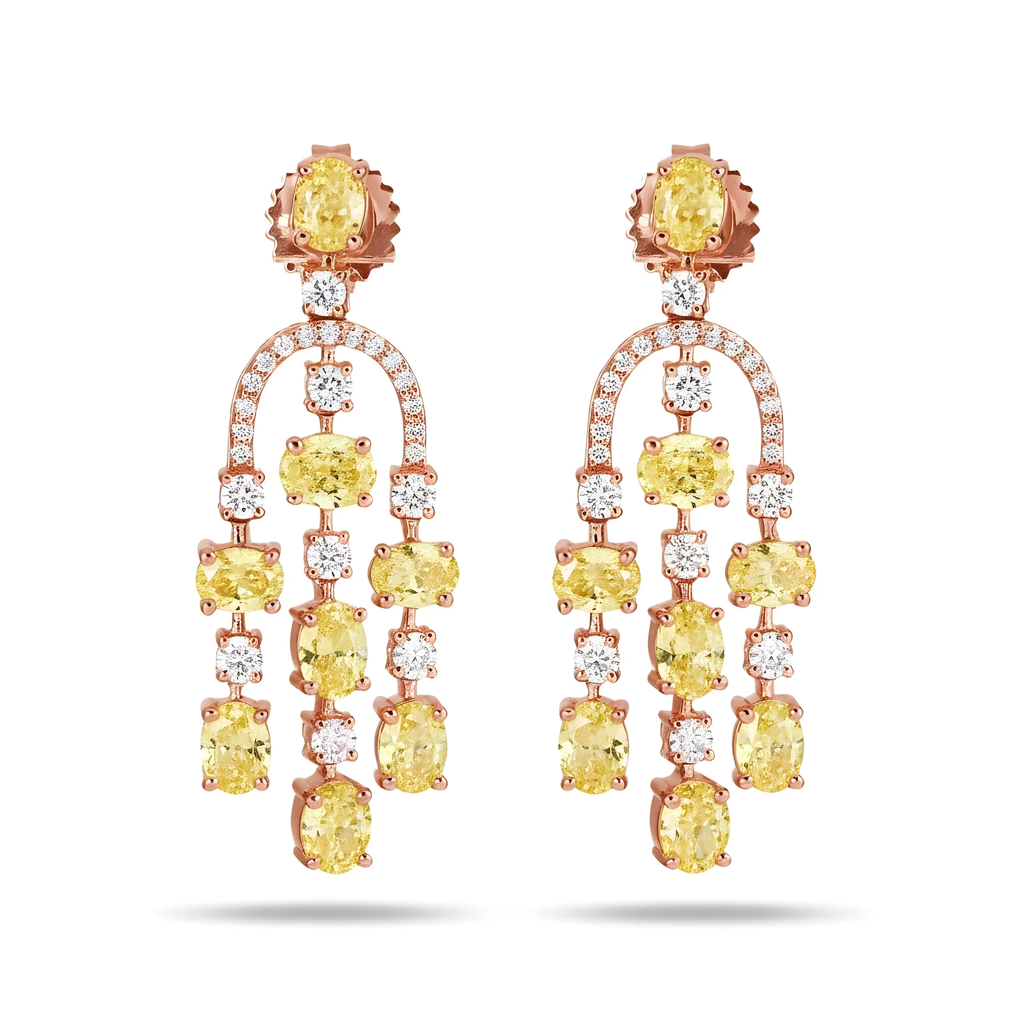 14K White Gold Canary Yellow Diamond Chandelier Drop Earrings 5.38ctw - Image 6