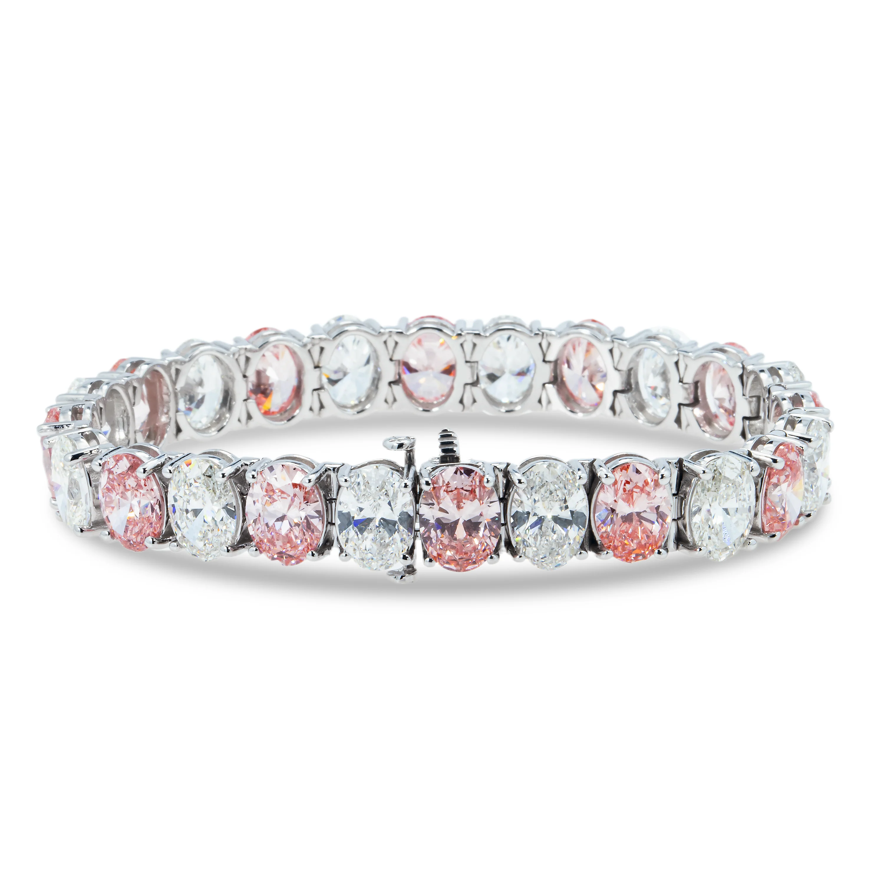 14K White Gold Oval Cut White & Fancy Pink Diamond Bracelet 37.57ct - Image 3