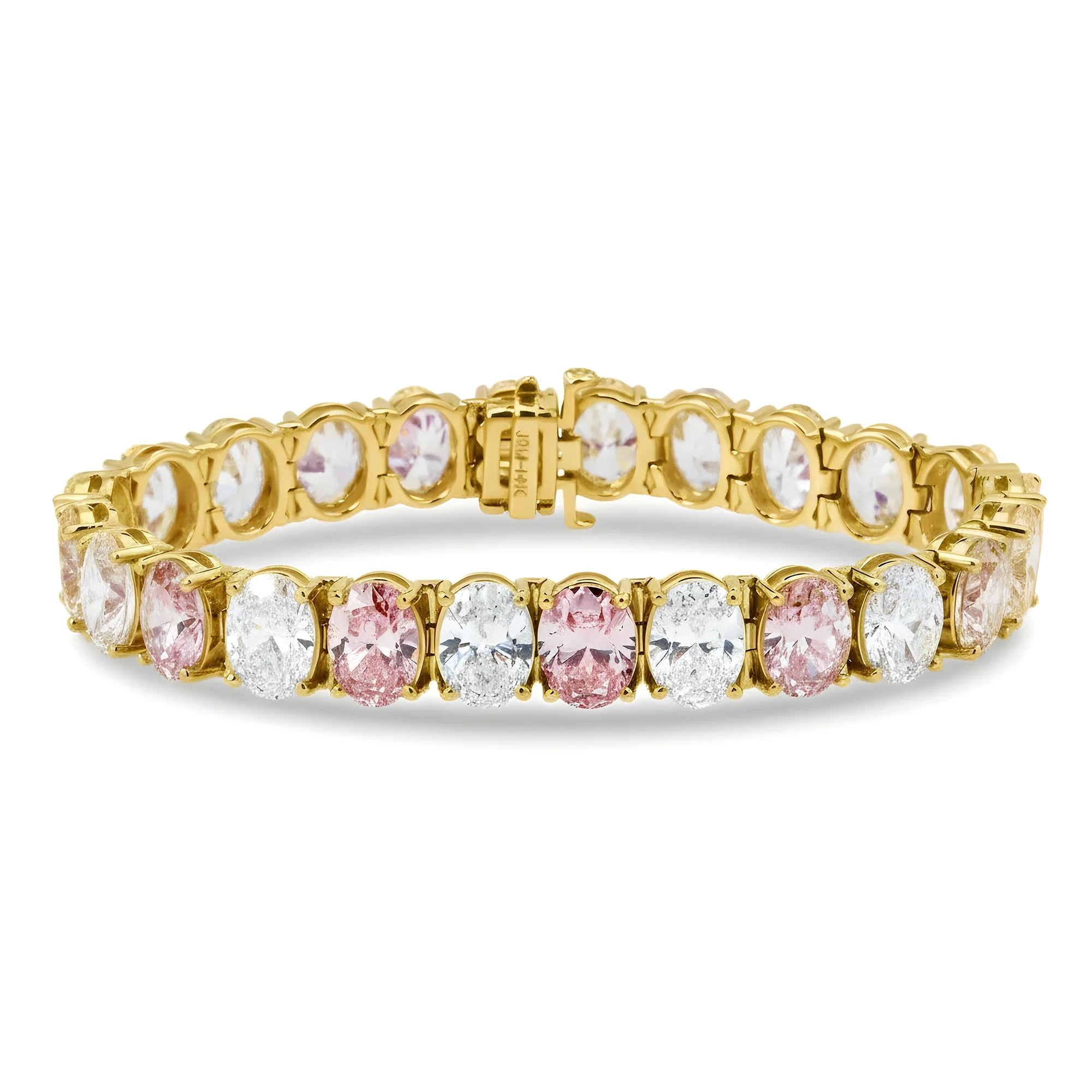 14K White Gold Oval Cut White & Fancy Pink Diamond Bracelet 37.57ct - Image 4