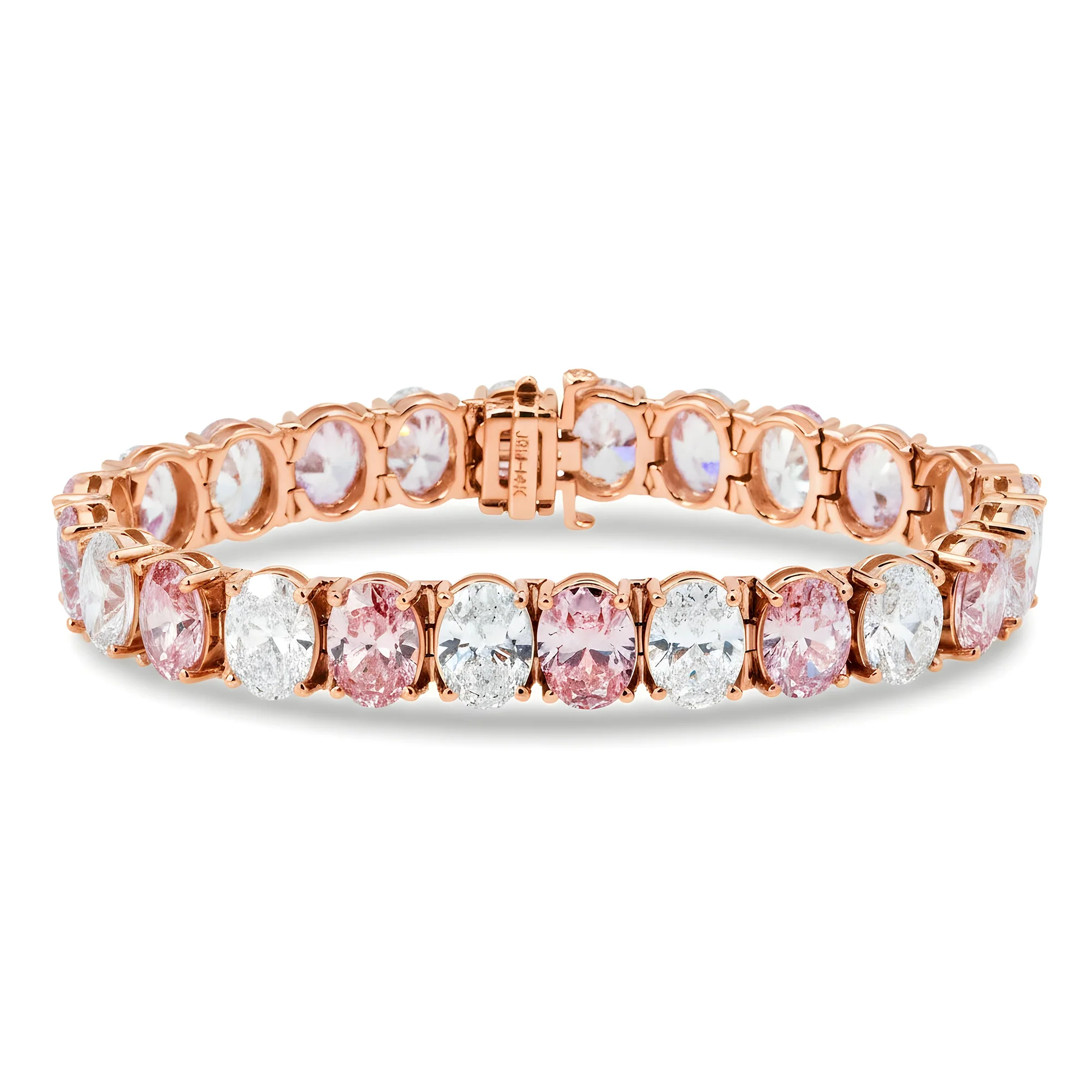14K White Gold Oval Cut White & Fancy Pink Diamond Bracelet 37.57ct - Image 6
