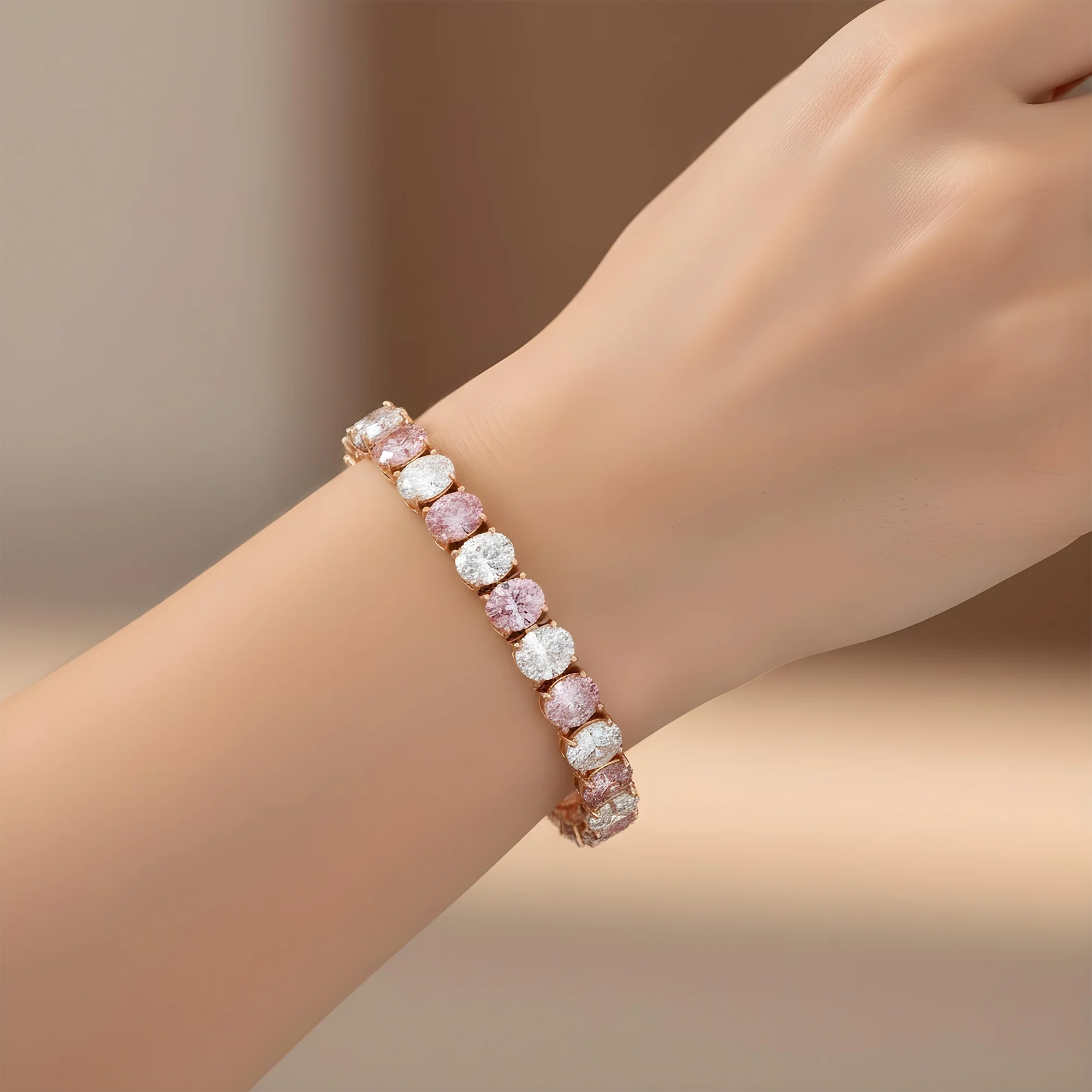 14K White Gold Oval Cut White & Fancy Pink Diamond Bracelet 37.57ct - Image 7