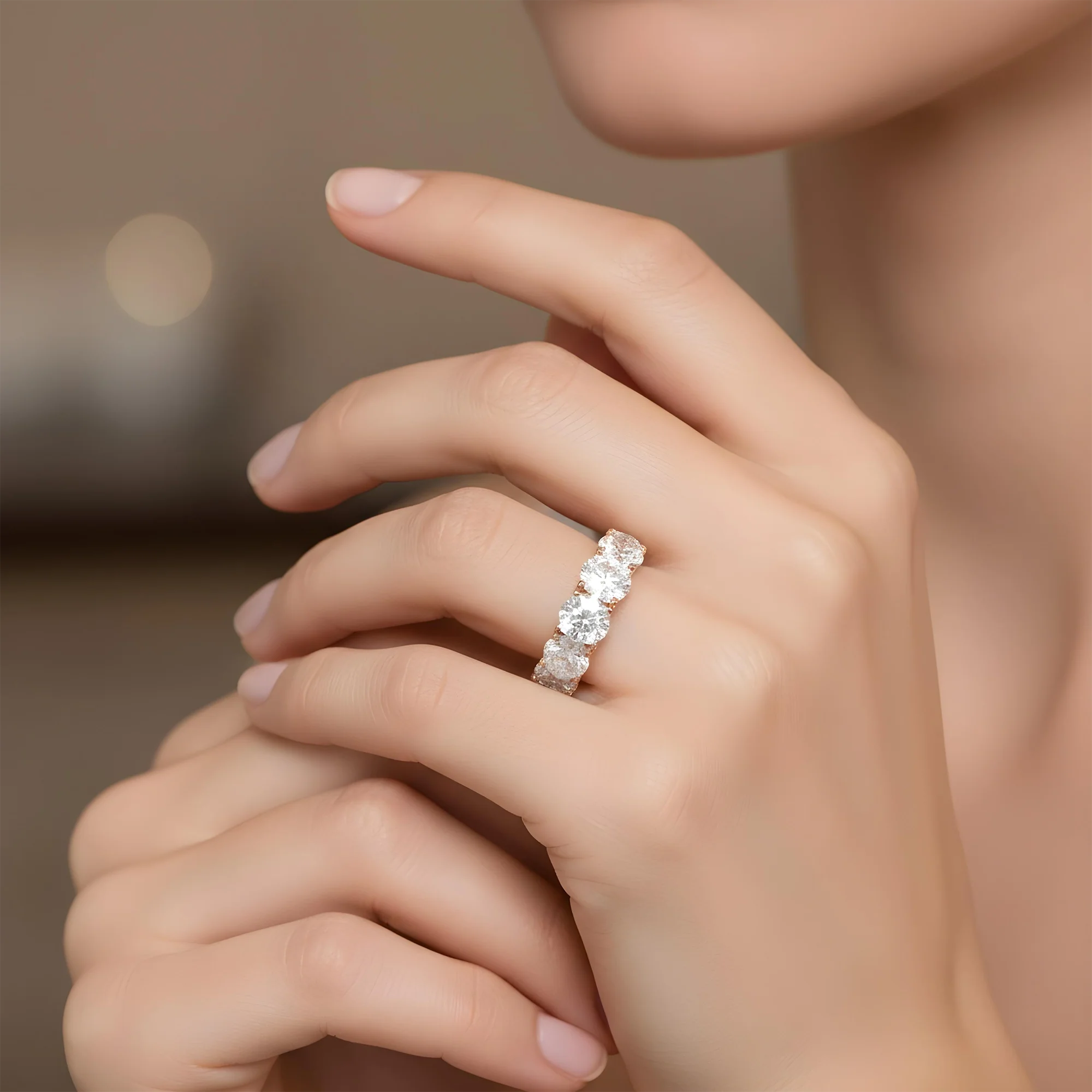 14K White Gold Oval Cut Diamond Eternity Ring 13.40ct (size 5) - Image 9