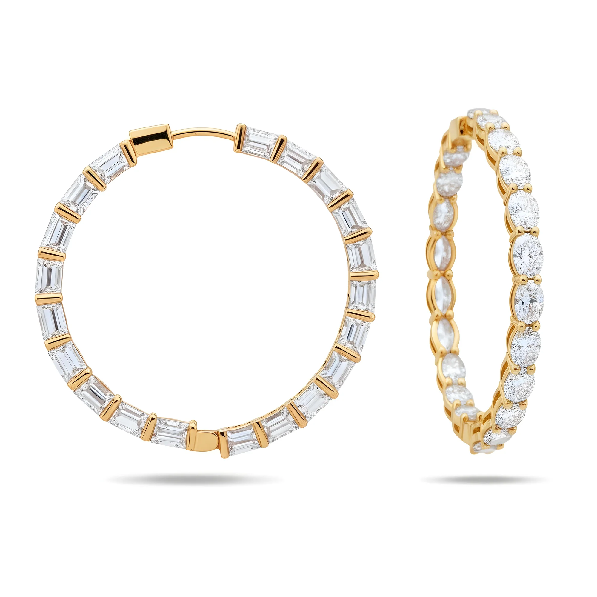 14K White Gold Oval Diamond Inside Out Diamond Hoops Earrings 9.60ctw - Image 4