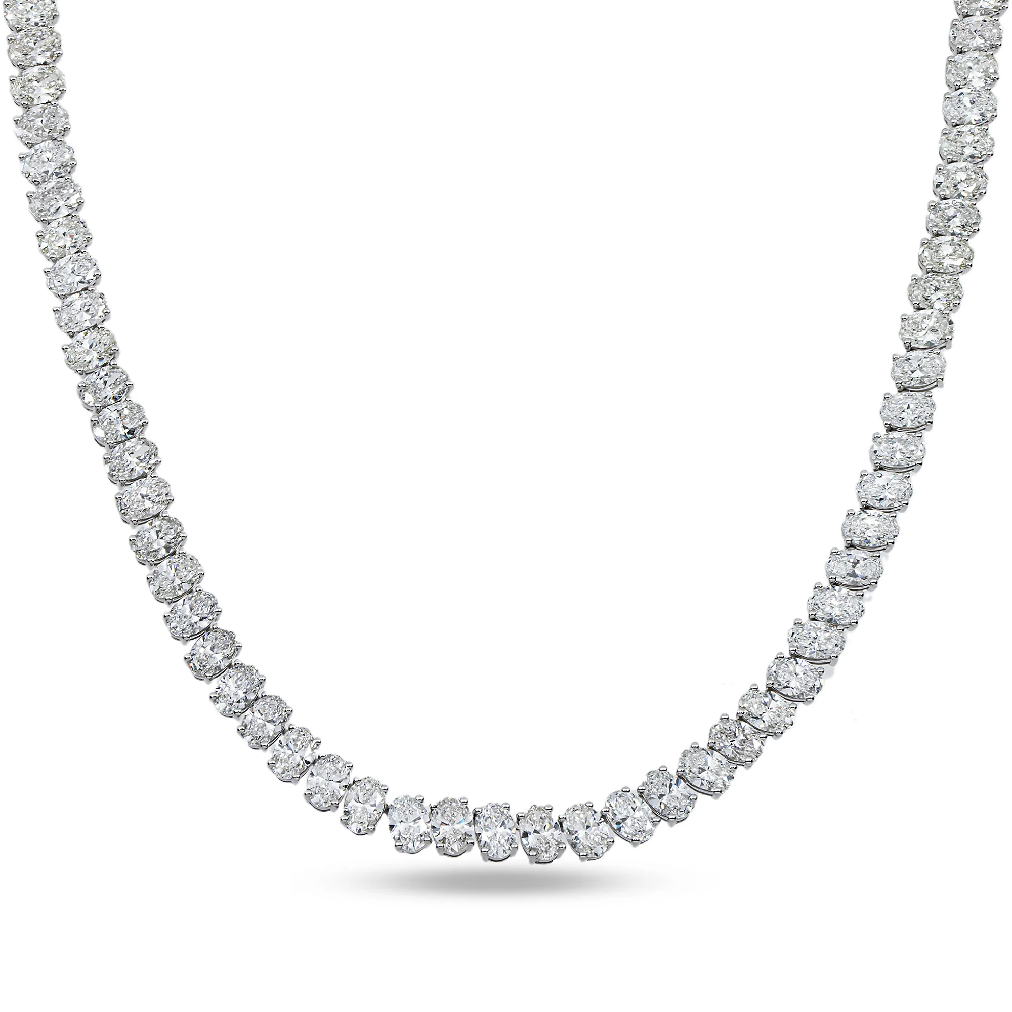 14K White Gold Oval Diamond Tennis Chain 38.0ct