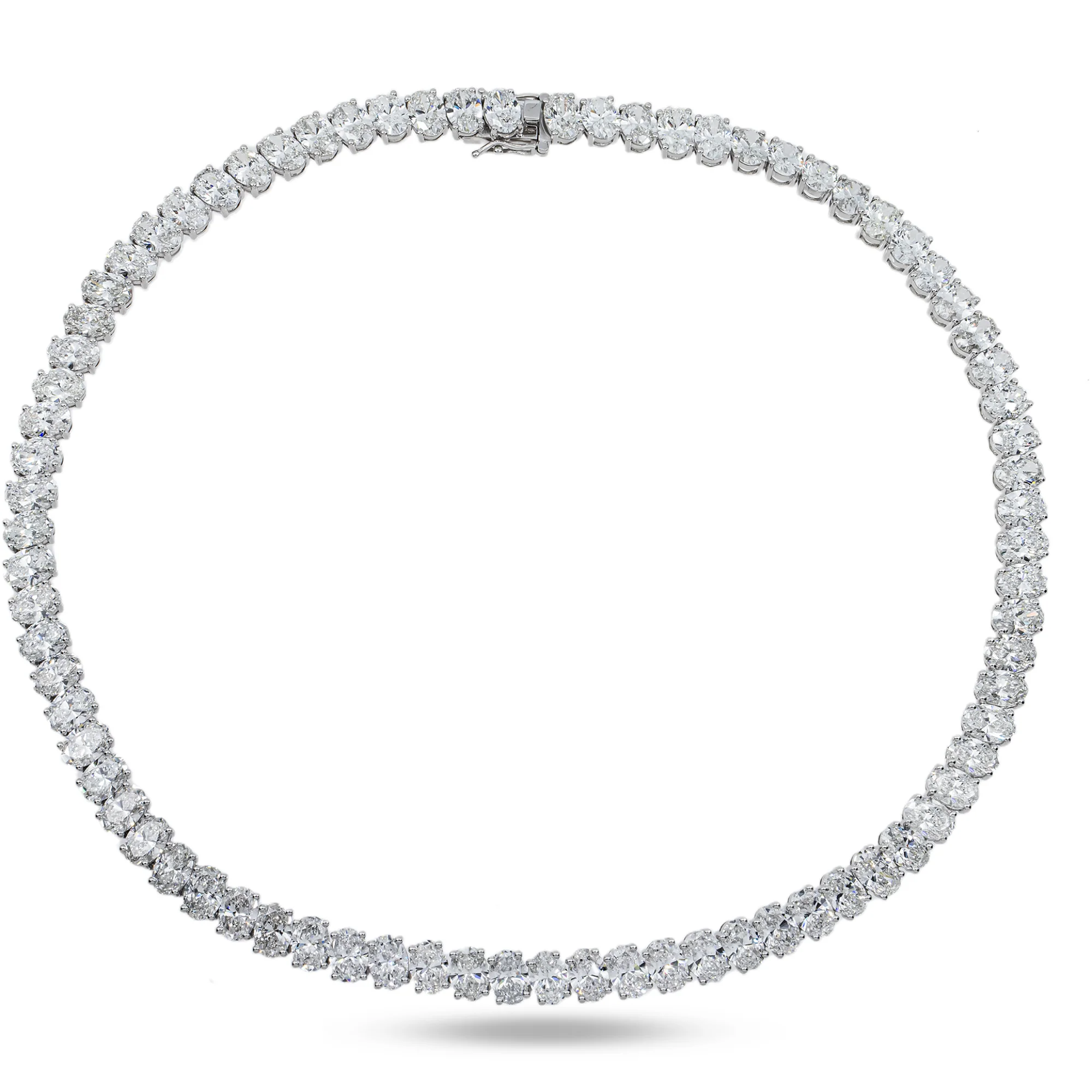 14K White Gold Oval Diamond Tennis Chain 63.48ct