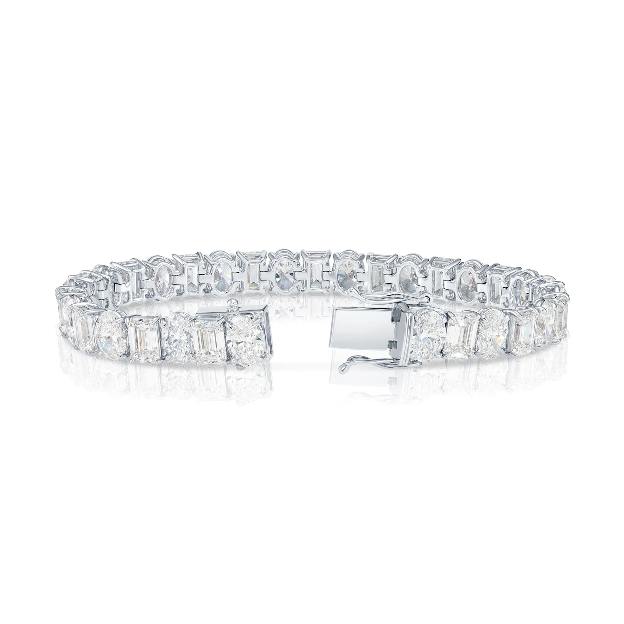 14K White Gold Oval & Emerald Cut Diamond Bracelet 33.13ctw - Image 3