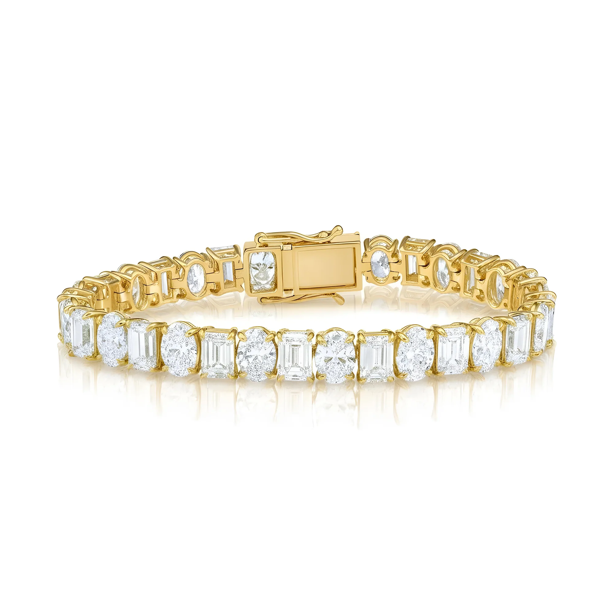 14K White Gold Oval & Emerald Cut Diamond Bracelet 33.13ctw - Image 4