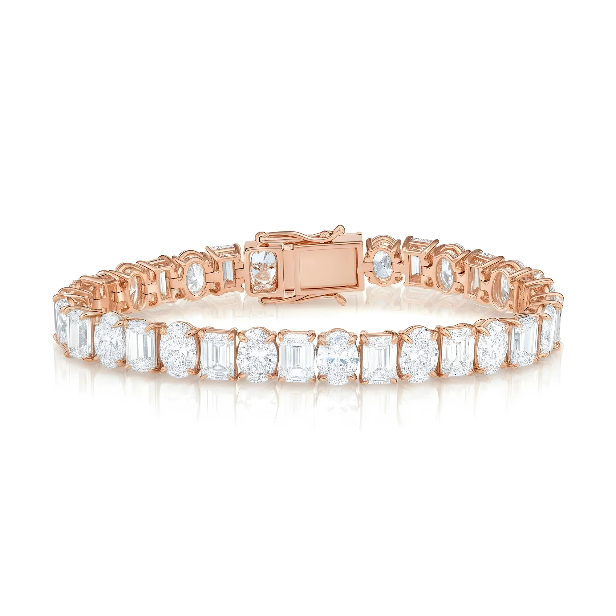 14K White Gold Oval & Emerald Cut Diamond Bracelet 33.13ctw - Image 6