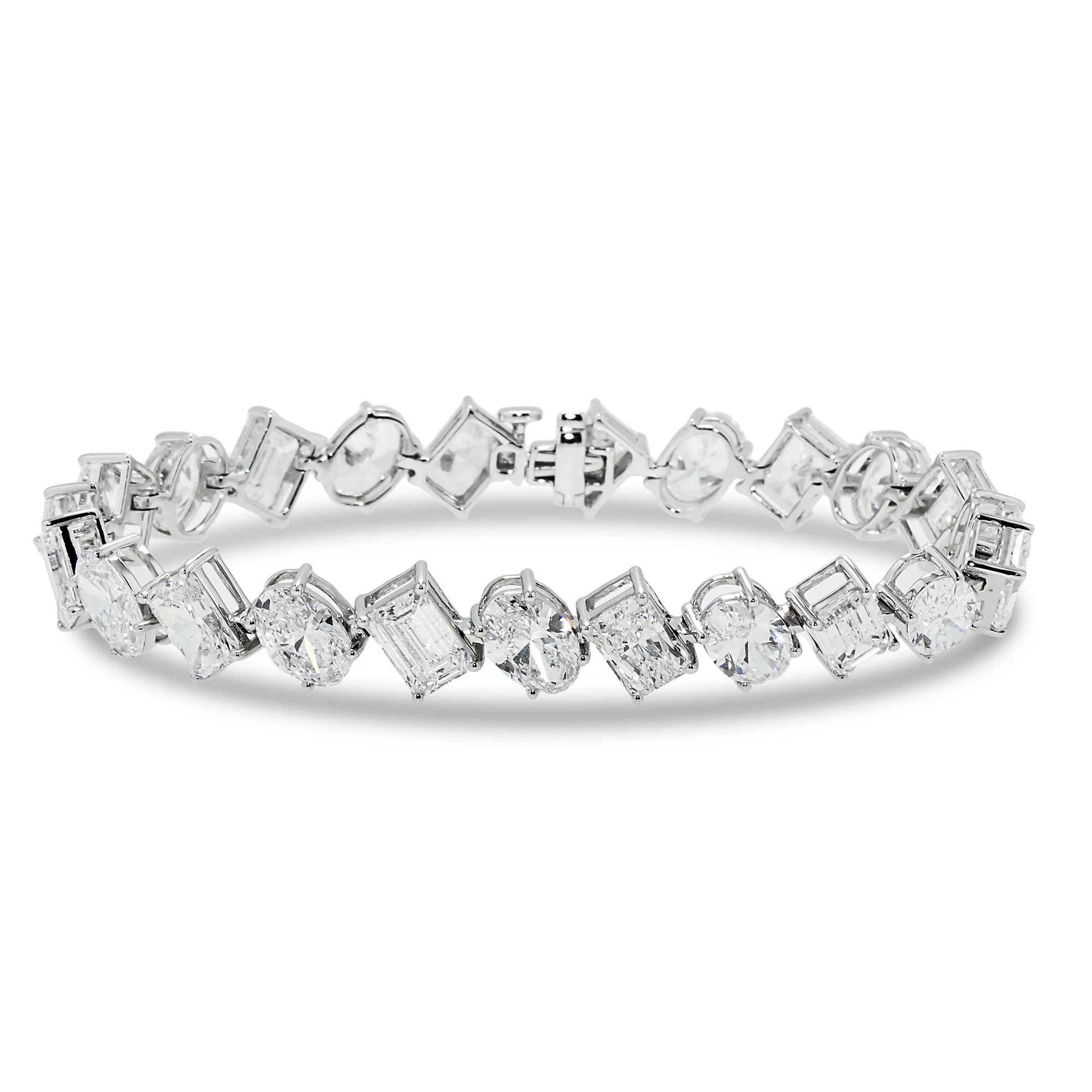 14K White Gold Oval, Emerald & Radiant Cut Diamond Bracelet 23.23ct