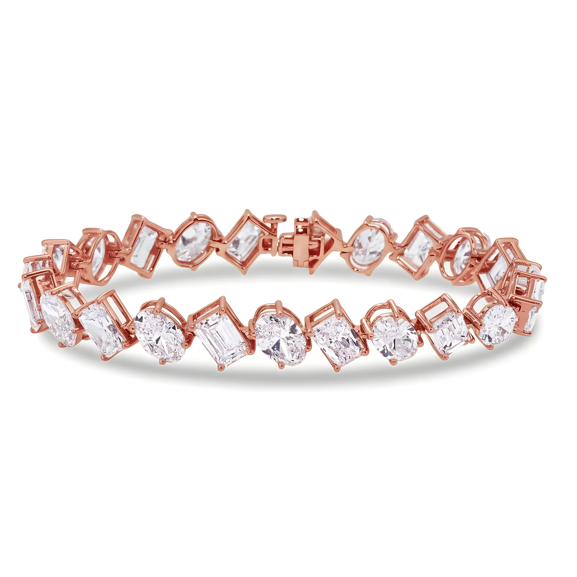 14K White Gold Oval, Emerald & Radiant Cut Diamond Bracelet 23.23ct - Image 7