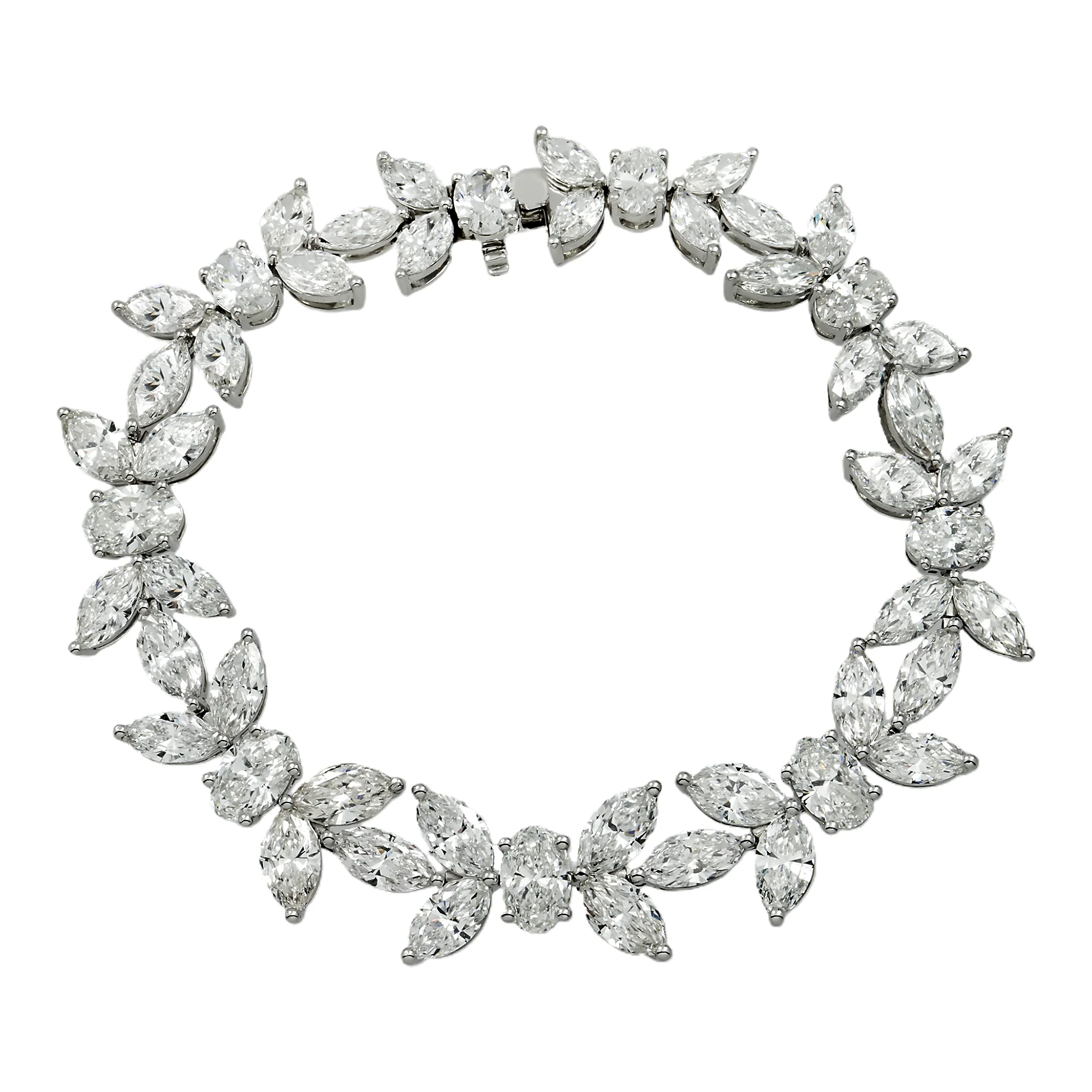 14K White Gold Oval & Marquise Cut Diamond Bracelet 22.92ct