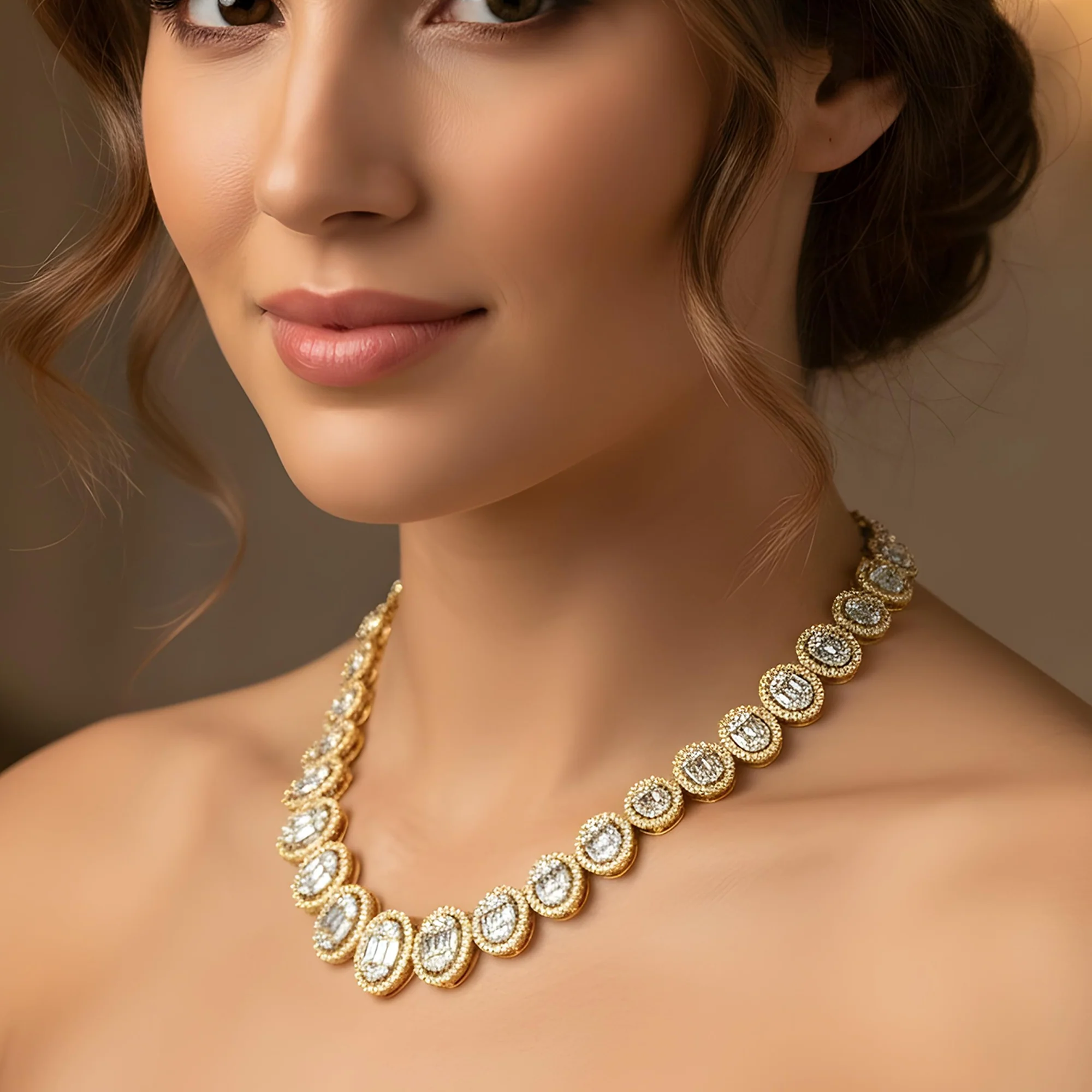 14K White Gold Oval Shaped Baguette Diamond Graduated Chain 21.0ct - Image 5