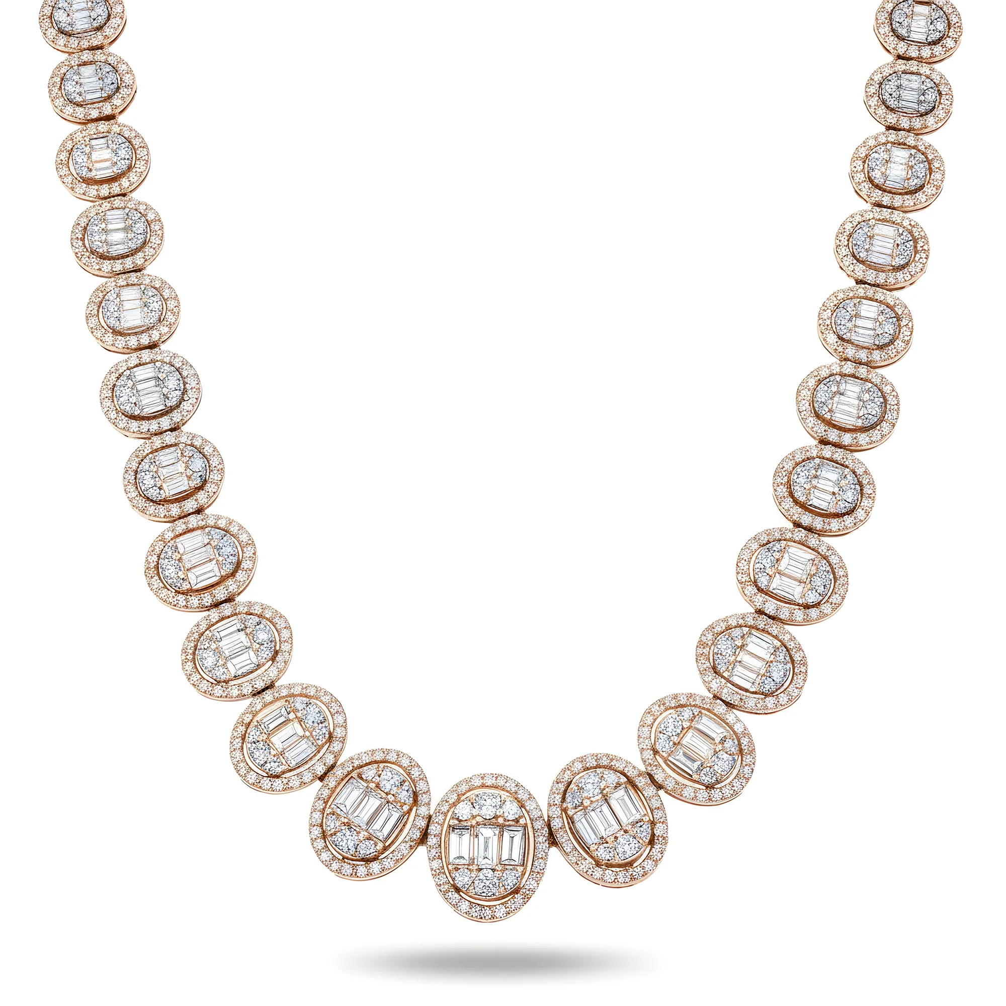 14K White Gold Oval Shaped Baguette Diamond Graduated Chain 21.0ct - Image 6