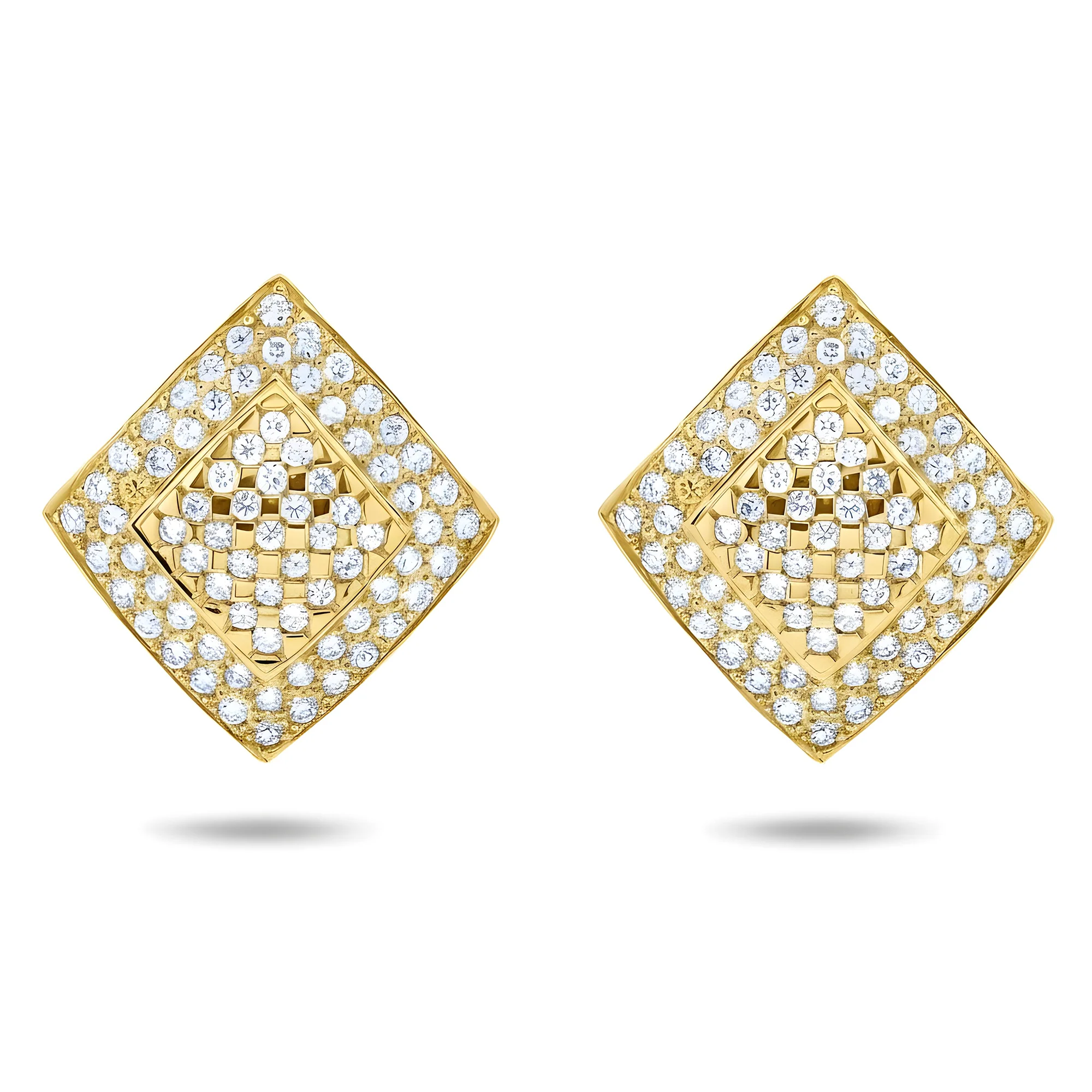 14K White Gold Pave Round Diamond Square Stud Earrings 2.65ctw - Image 4