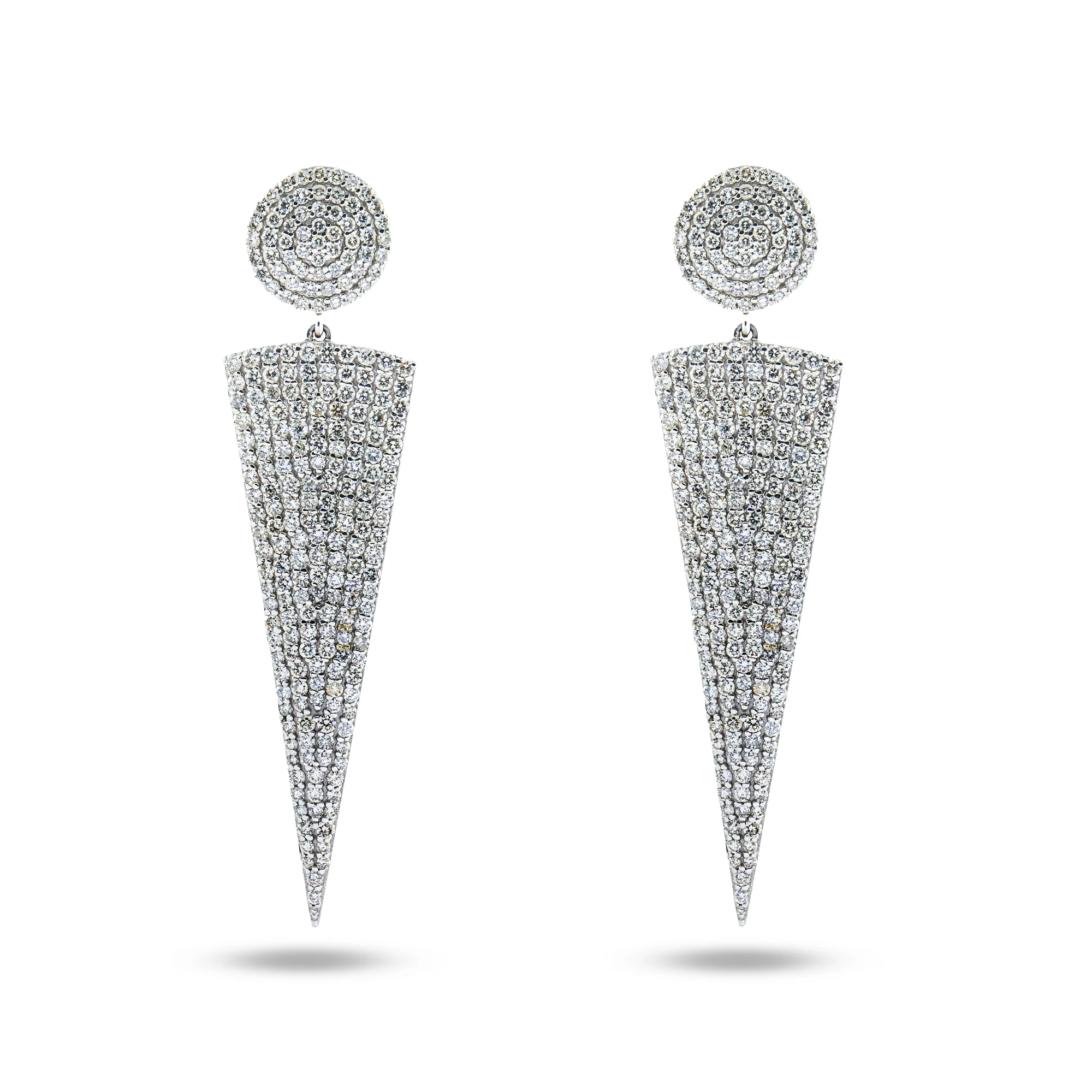 14K White Gold Pave Set Round Diamond Drop Earrings 5.37ctw