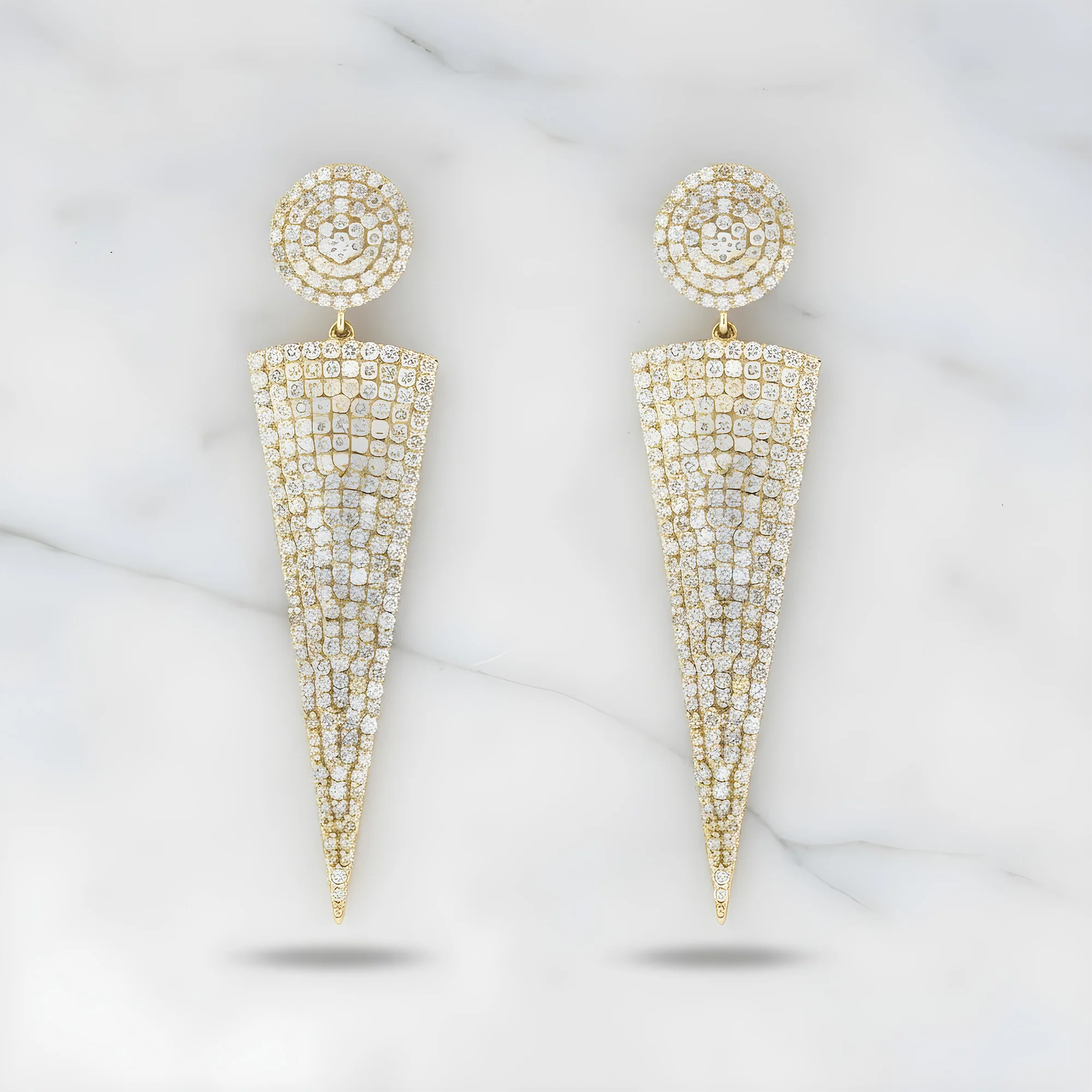 14K White Gold Pave Set Round Diamond Drop Earrings 5.37ctw - Image 4