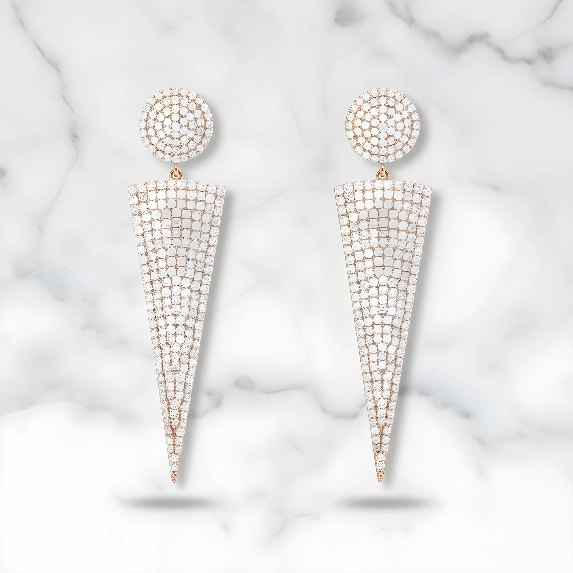14K White Gold Pave Set Round Diamond Drop Earrings 5.37ctw - Image 6