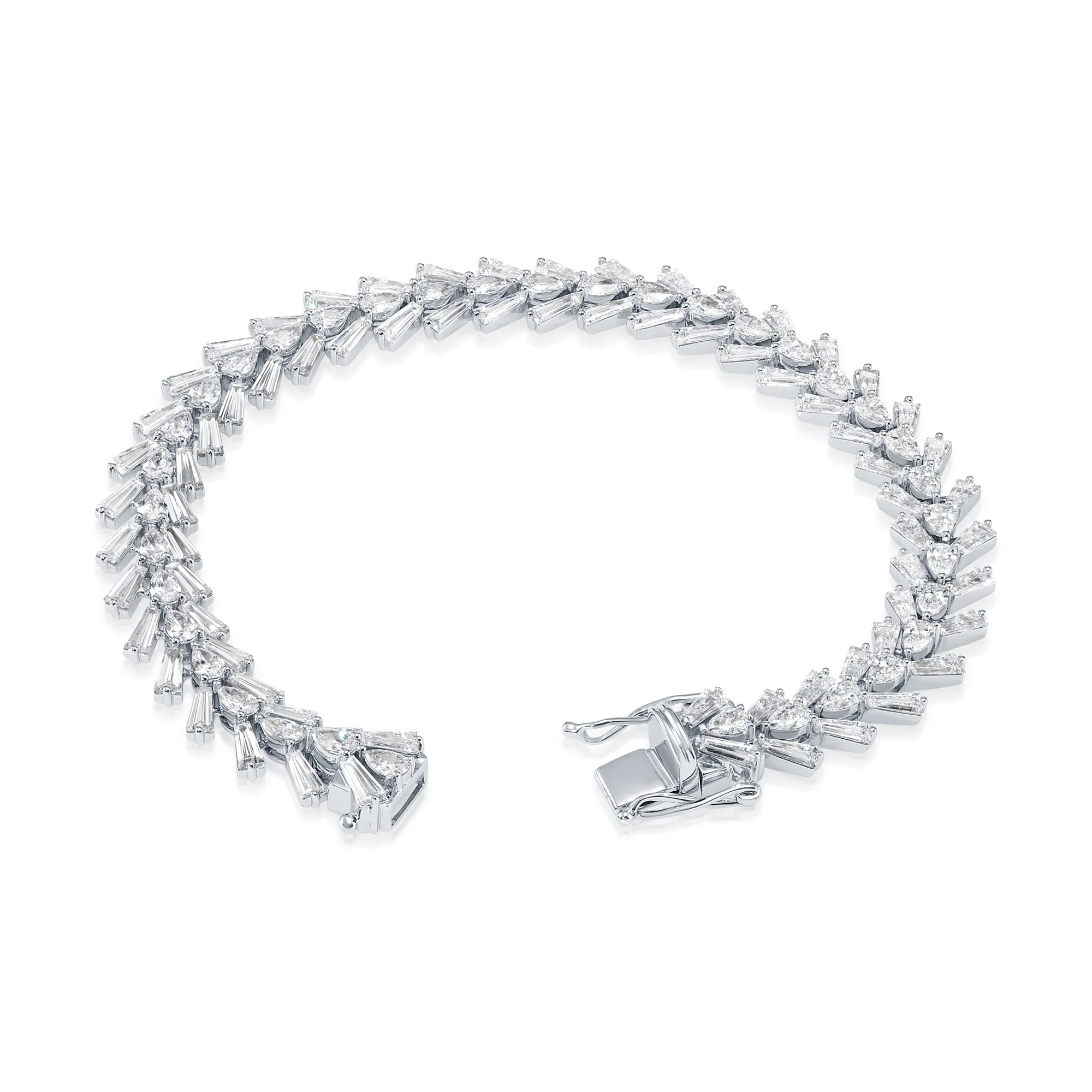 14K White Gold Pear & Baguette Cut Diamond Bracelet 10.42ctw - Image 3