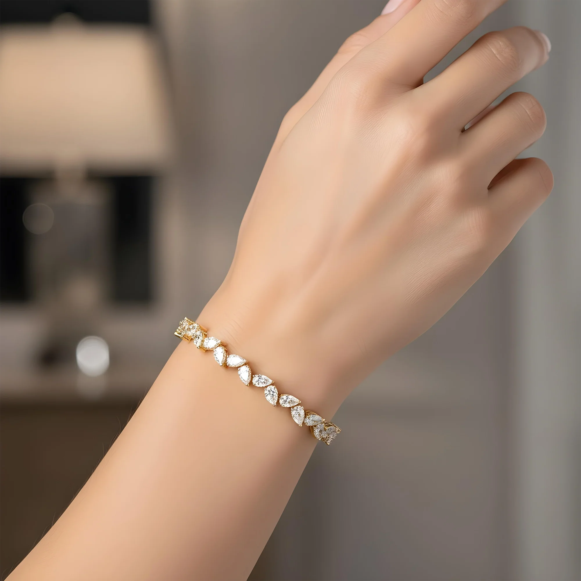 14K White Gold Pear Cut Diamond Bracelet 10.49ct - Image 5