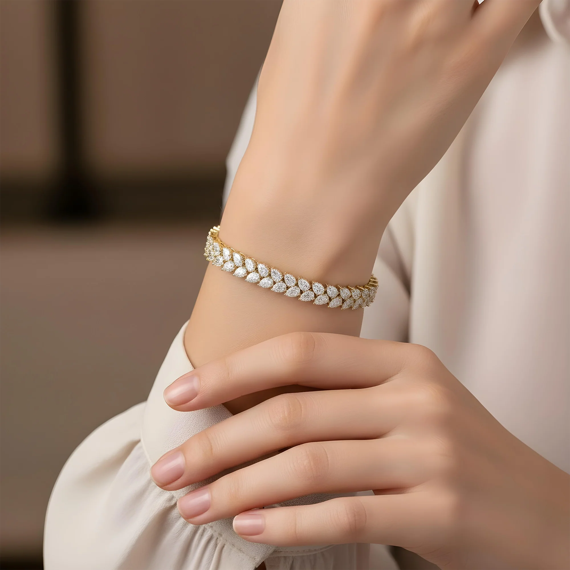 14K White Gold Pear Cut Diamond Bracelet 22.45ct - Image 5